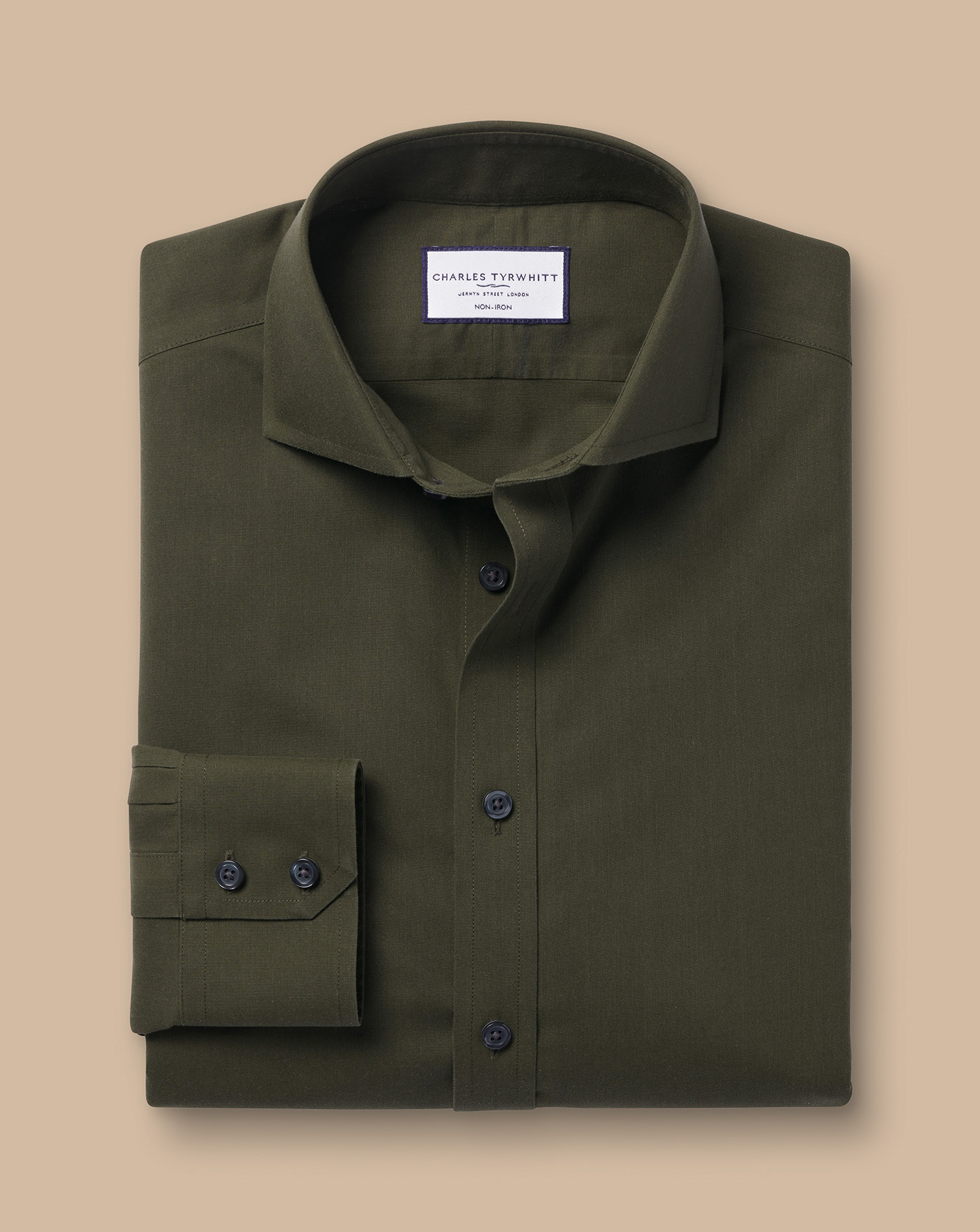 Cutaway Collar Non-Iron Poplin Shirt - Olive Green