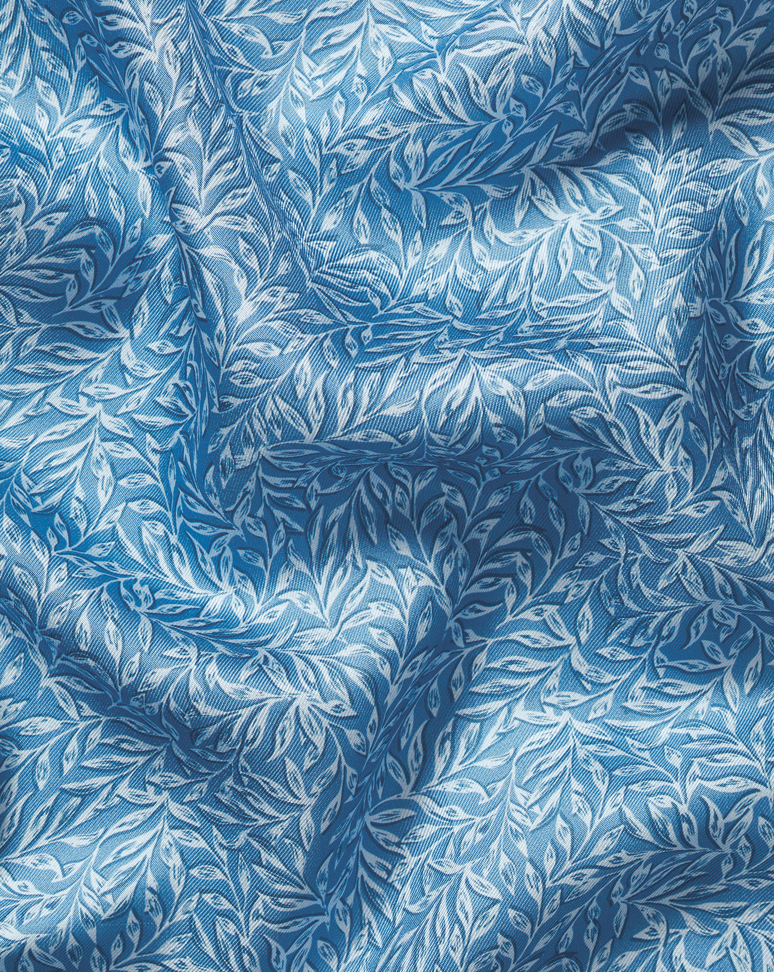 Leaves Print Silk Pocket Square - Ocean Blue