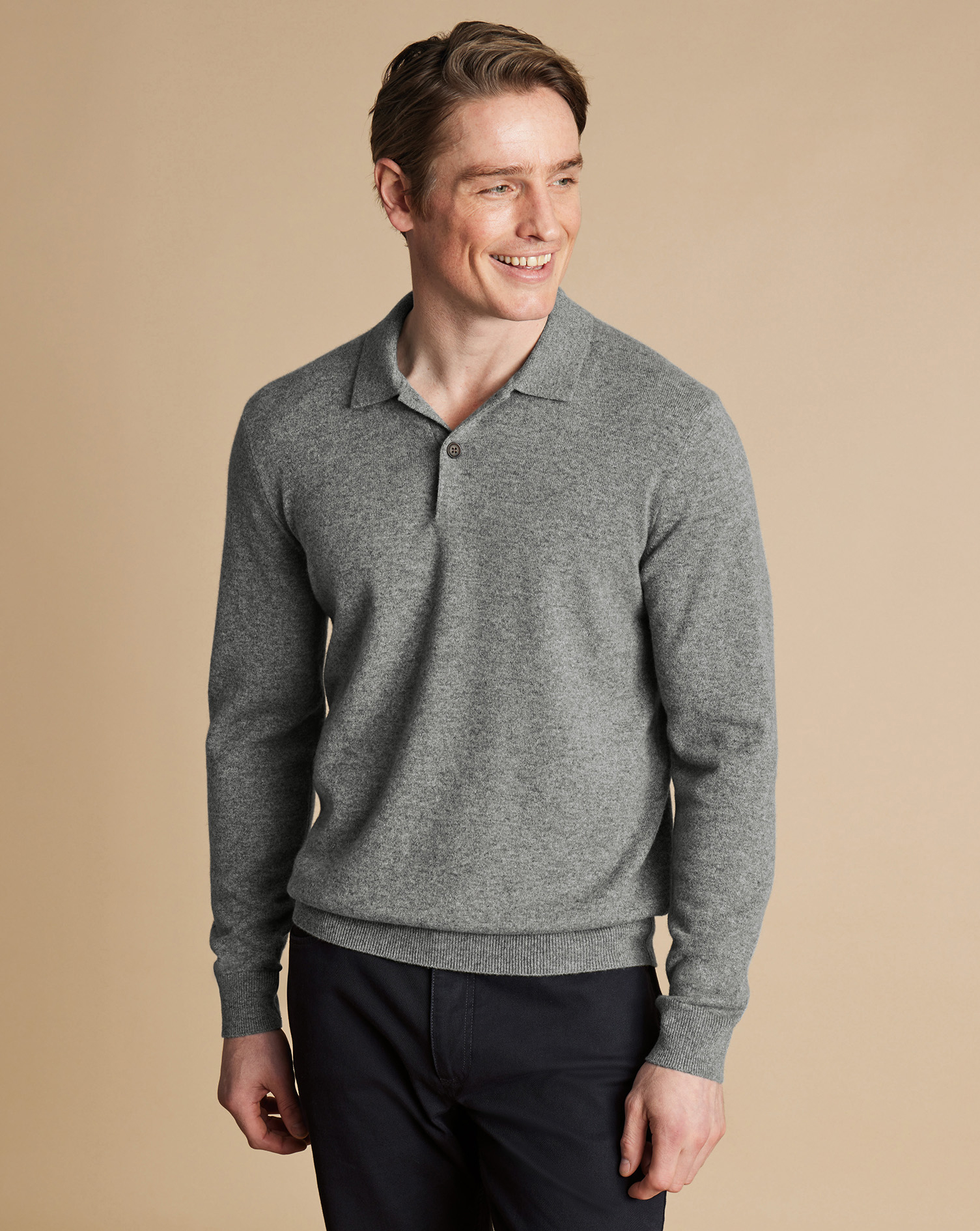 Cashmere Polo Jumper - Grey