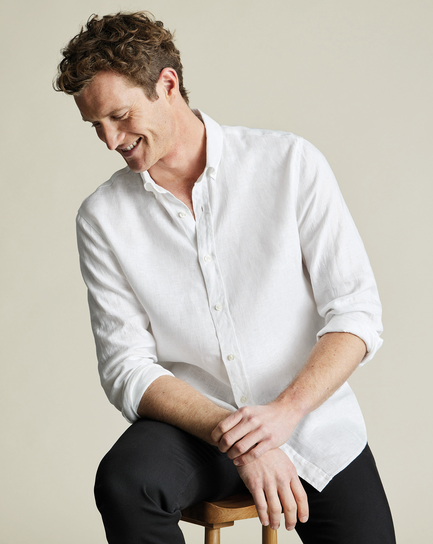 Button-Down Pure Linen Shirt - White