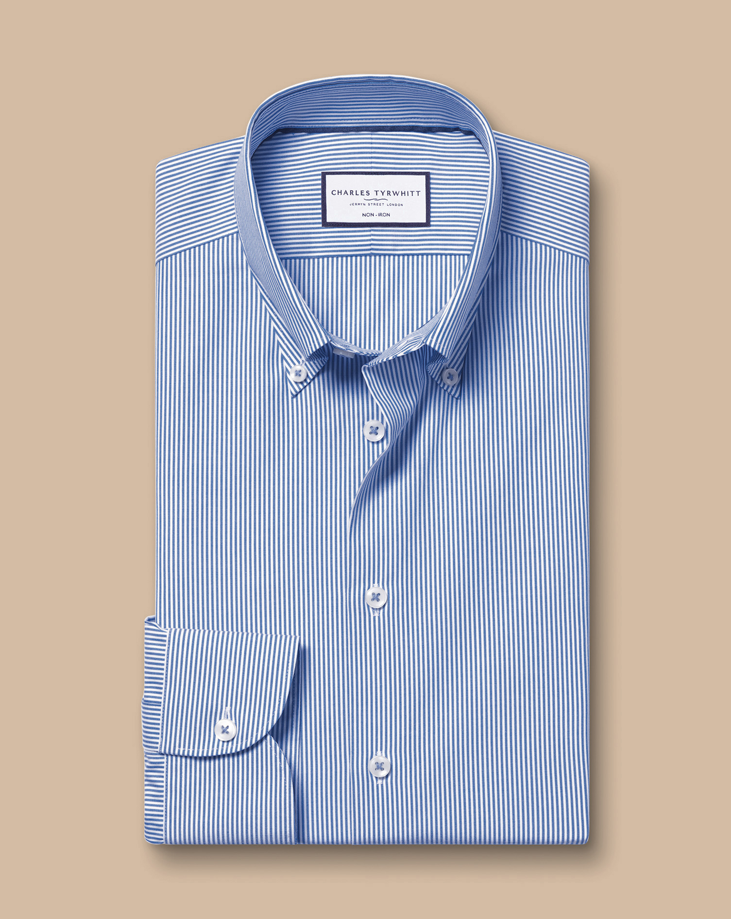 Button-Down Collar Non-Iron Stripe Oxford Shirt - Cobalt Blue