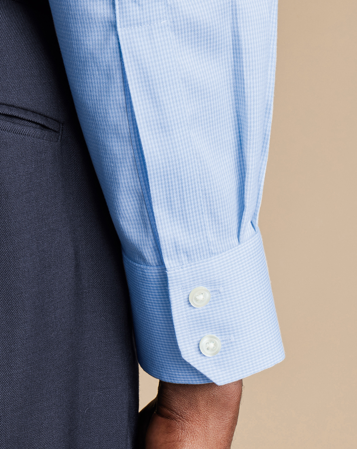 Cutaway Collar Non-Iron Puppytooth Shirt - Sky Blue