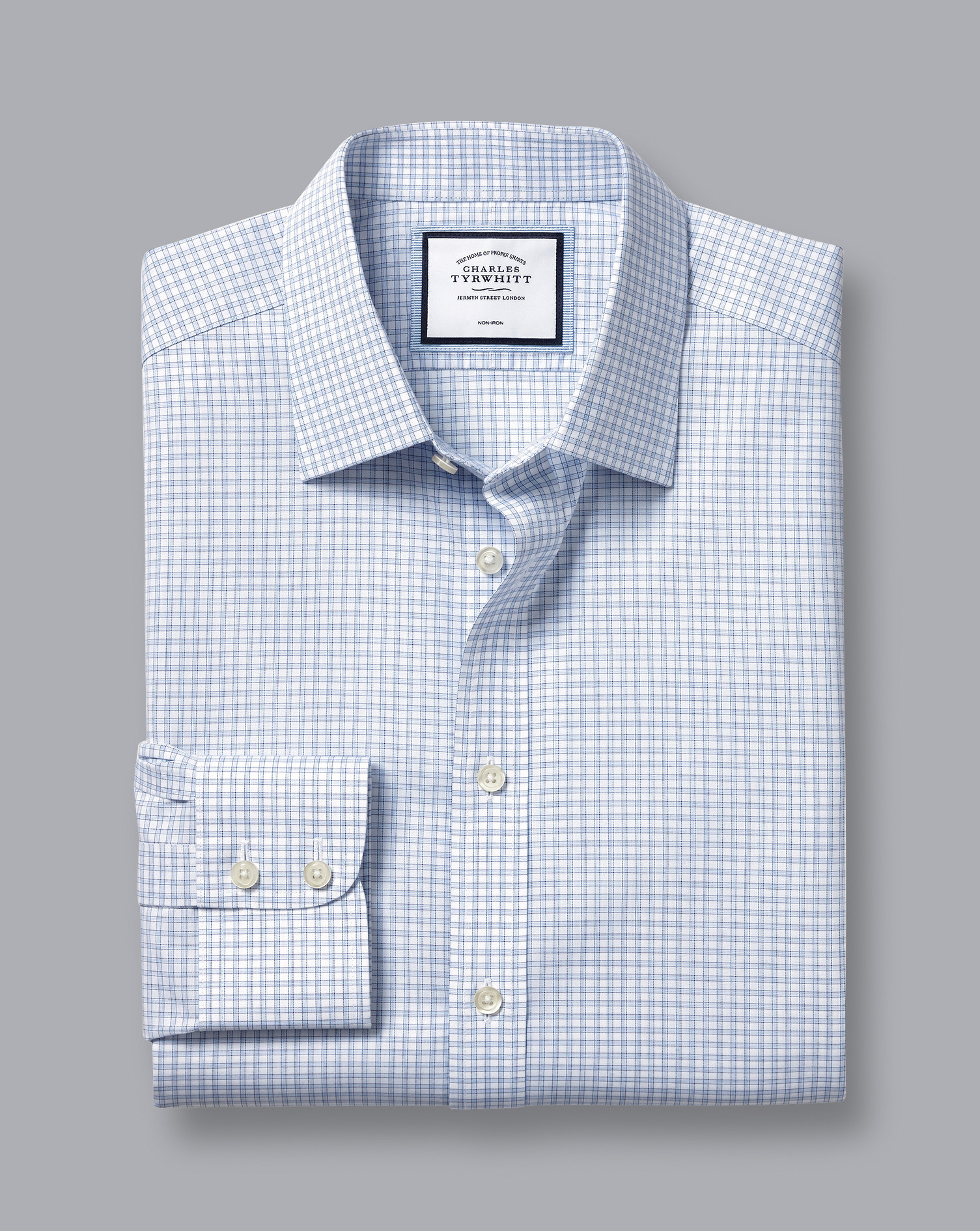 Non-Iron Poplin Fine Check Shirt - Sky Blue