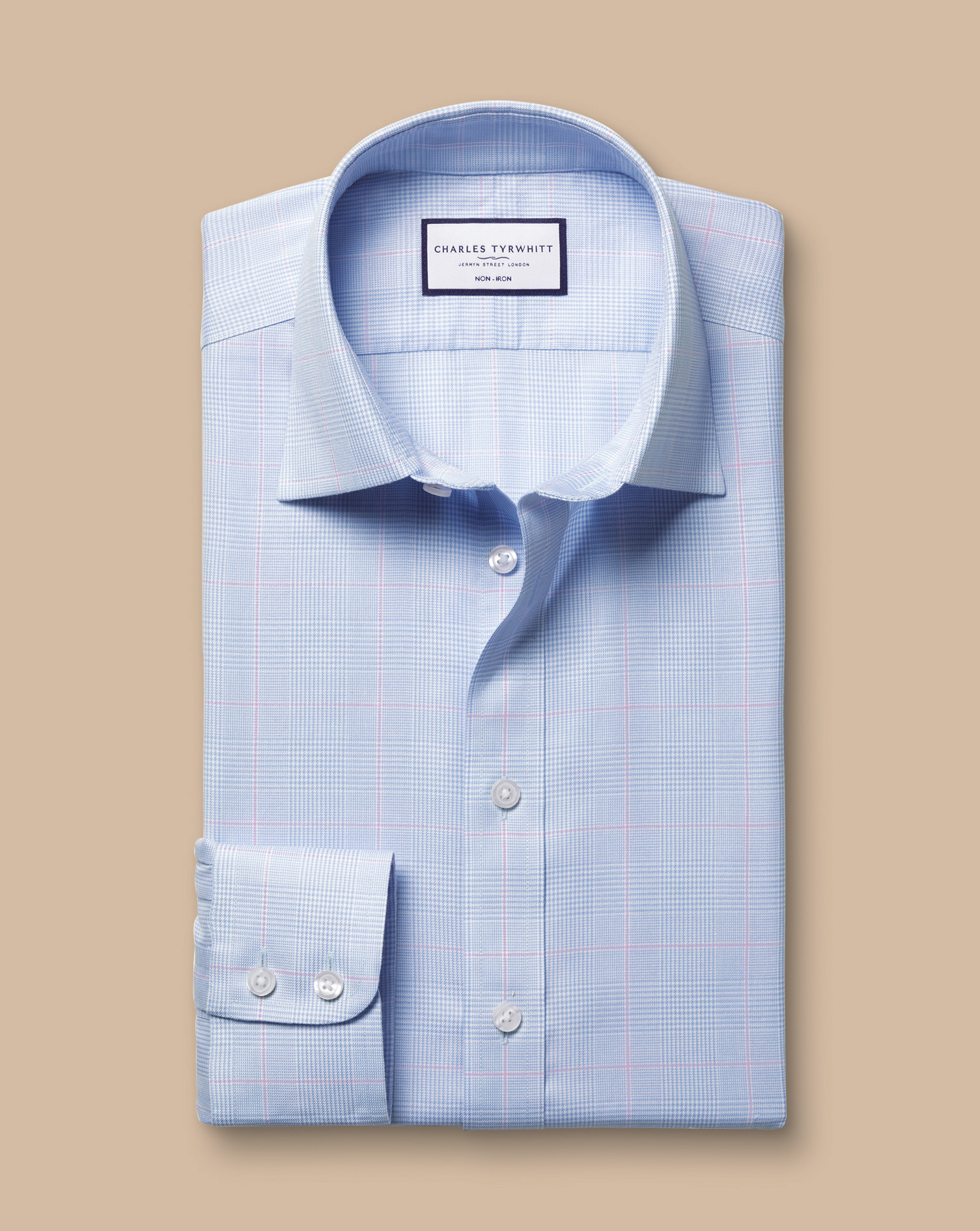 Non-Iron Twill Prince Of Wales Check Shirt - Light Blue