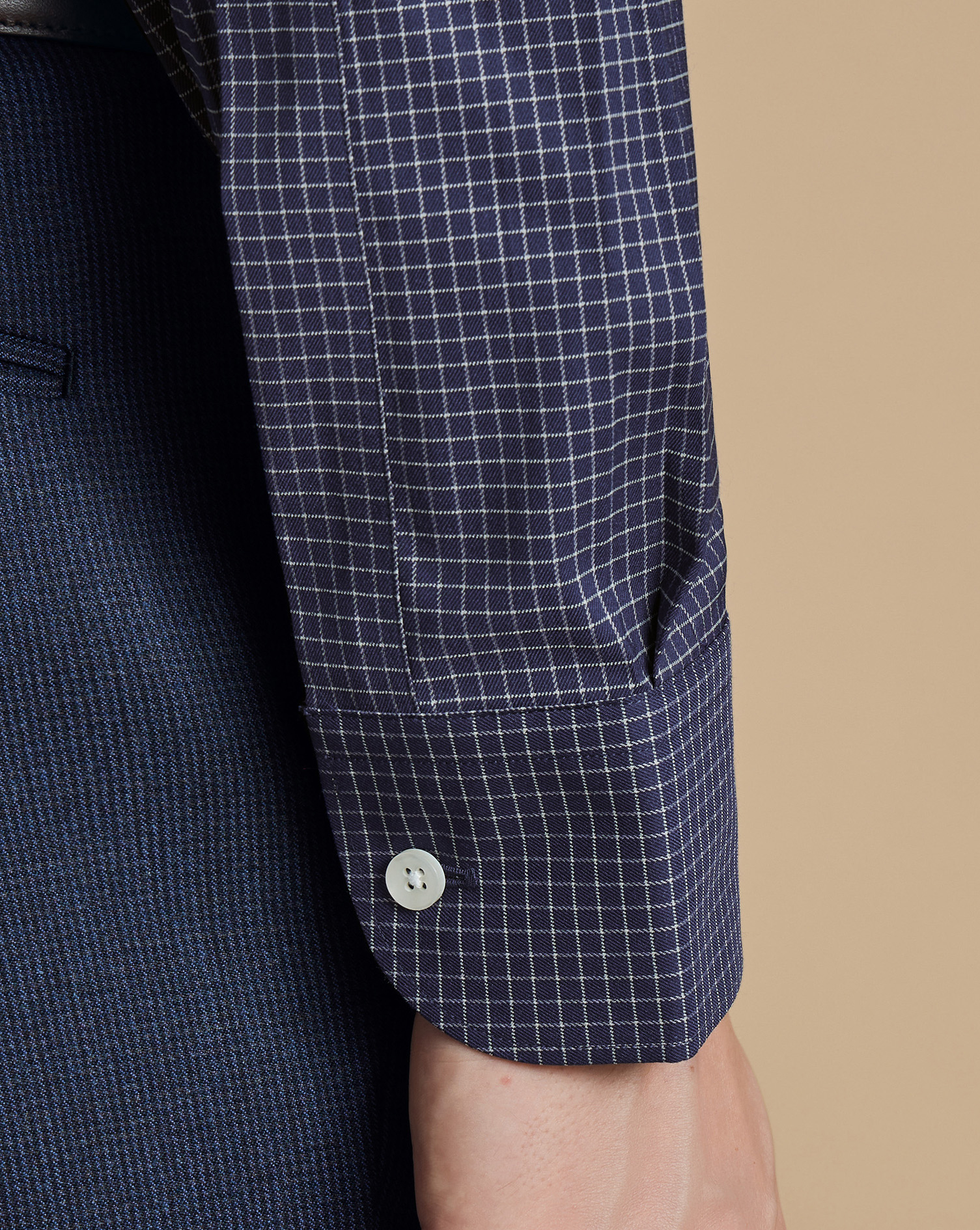 Semi-Cutaway Collar Non-Iron Stretch Twill Fine Check Shirt - French Blue