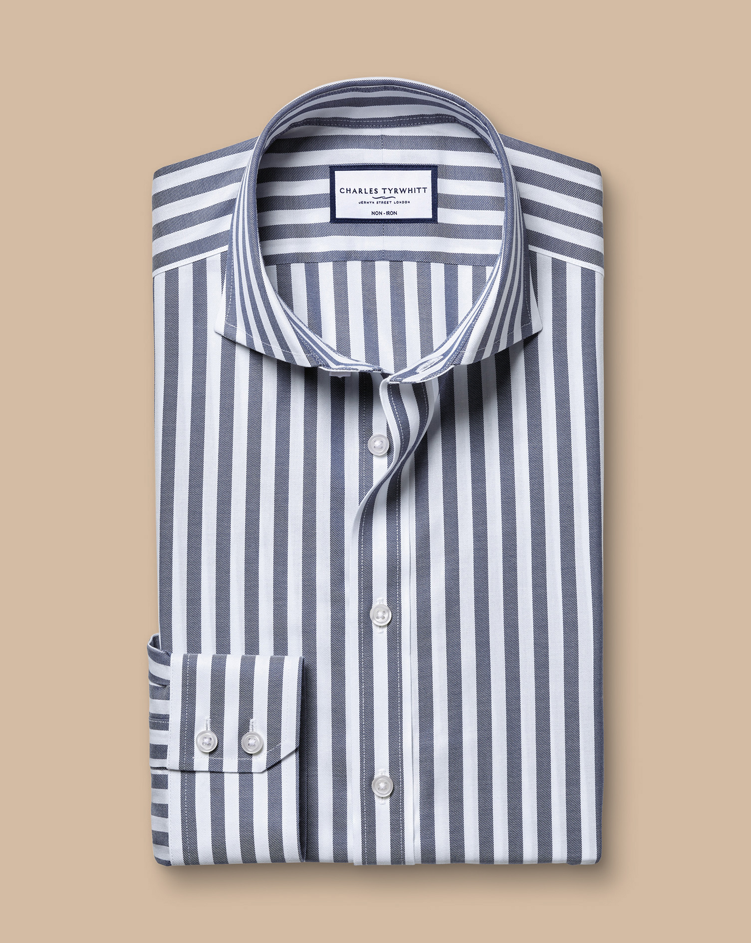 Cutaway Collar Non-Iron Twill Wide Stripe Shirt - Royal Blue