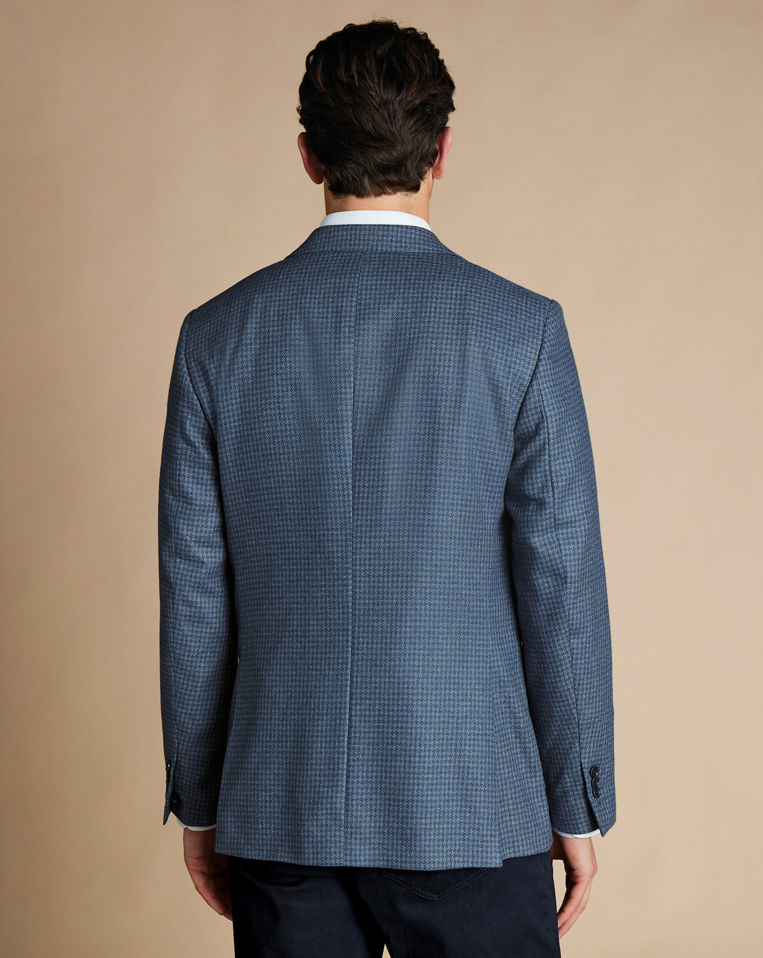 Puppytooth Wool Silk Jacket - Steel Blue