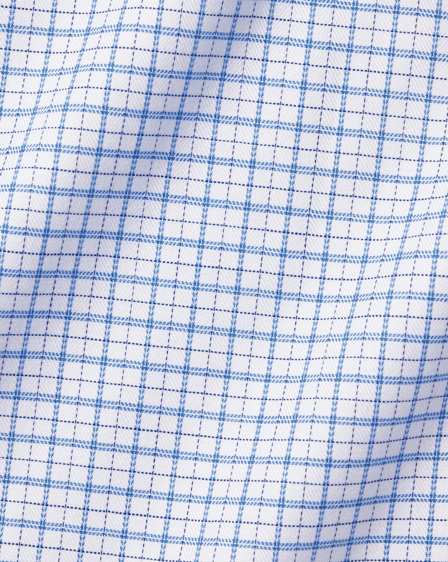 Semi-Cutaway Collar Egyptian Cotton Twill Double Check Shirt - Ocean Blue