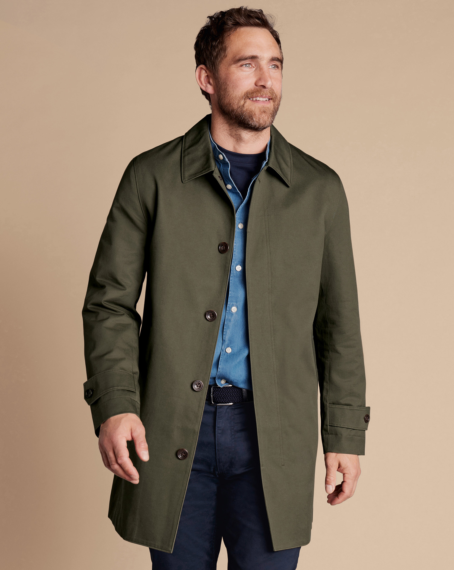 Showerproof Cotton Raincoat - Olive Green