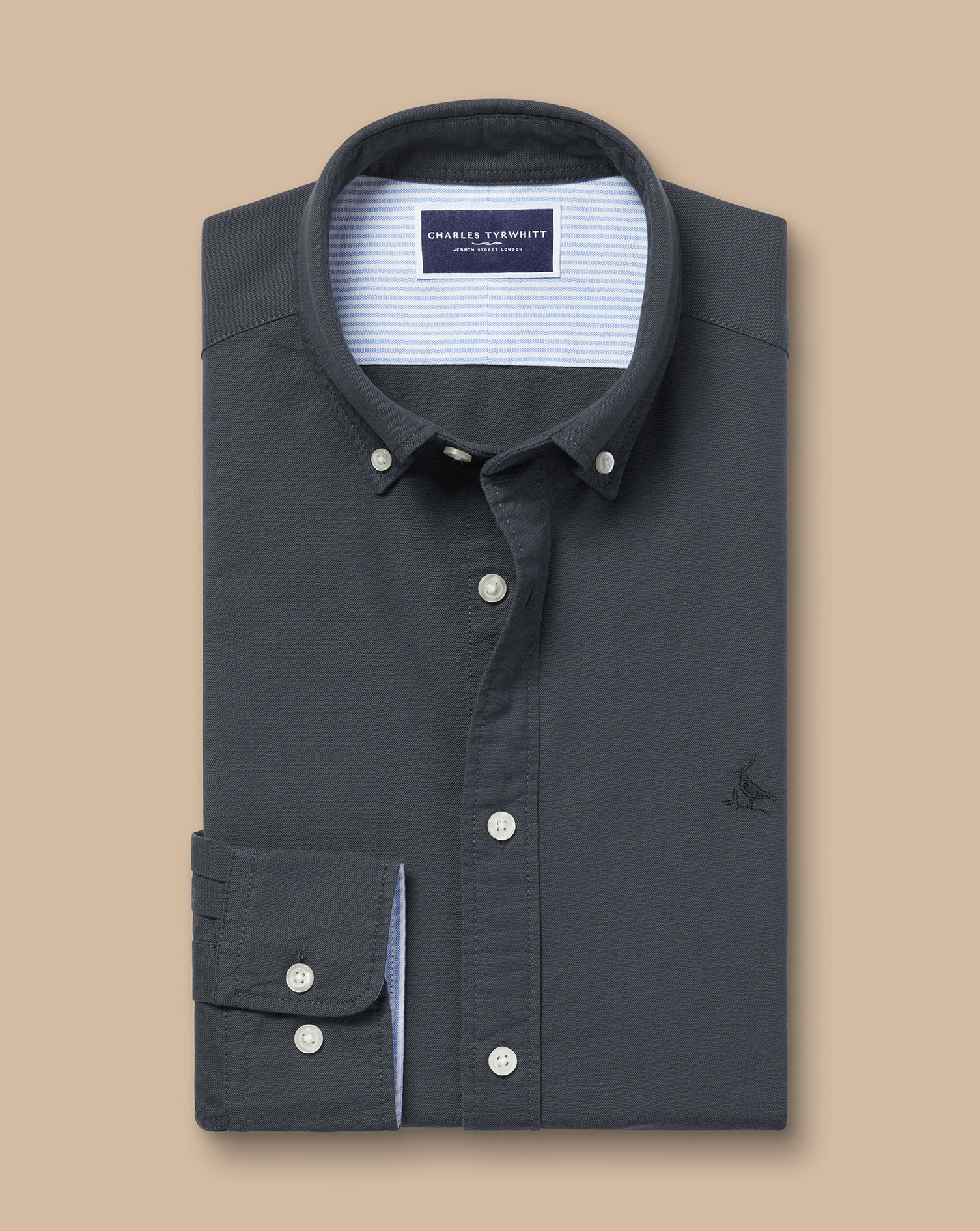 Button-Down Collar Stretch Washed Oxford Shirt - Slate Grey