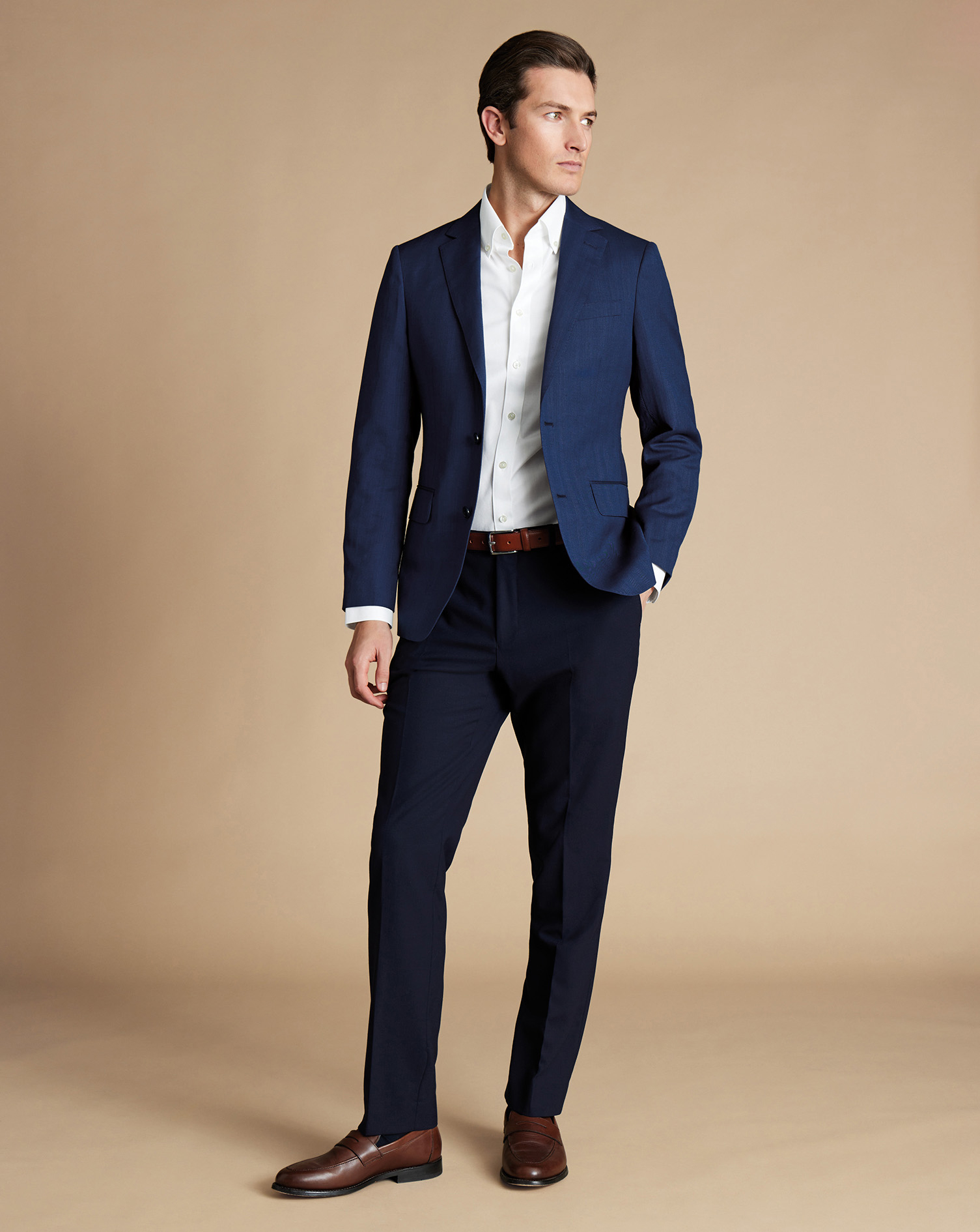 Herringbone Wool Linen Silk Jacket - Ink Blue