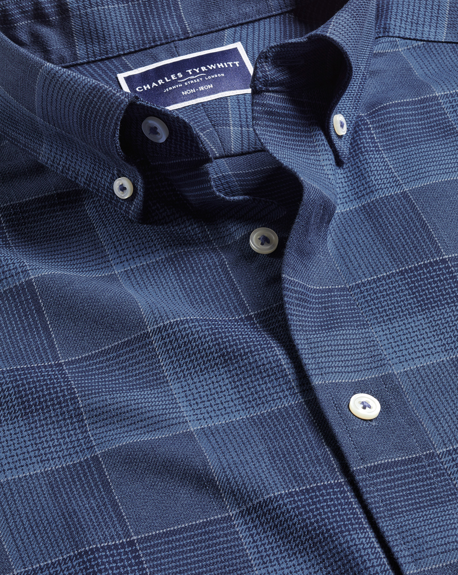 Button-Down Collar Non-Iron Twill Multi Check Shirt - Heather Blue