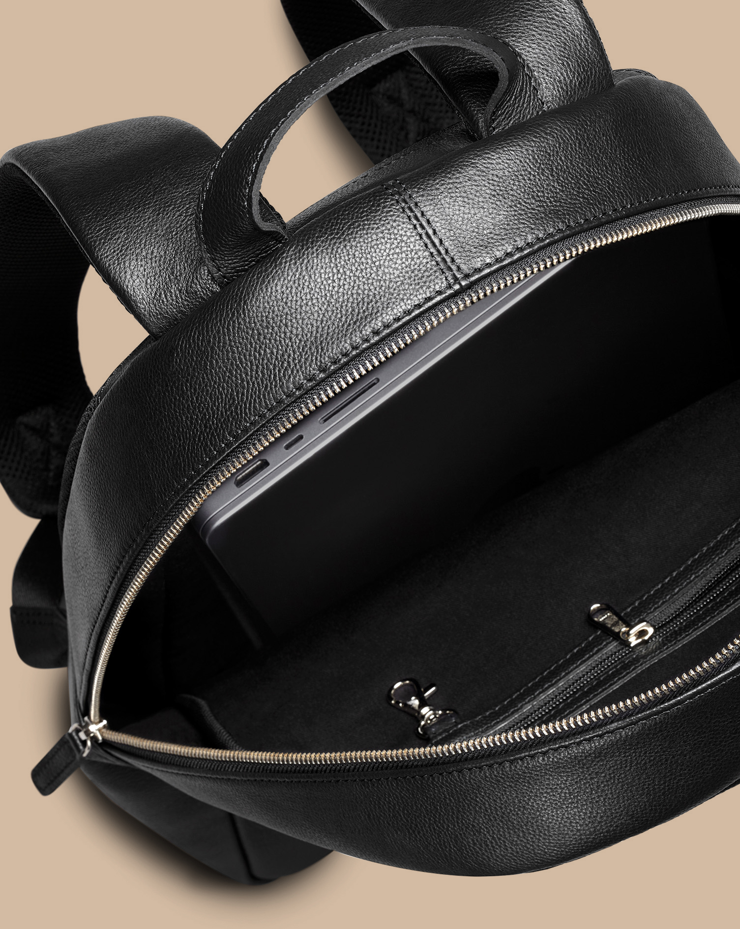 Grain Leather Backpack - Black