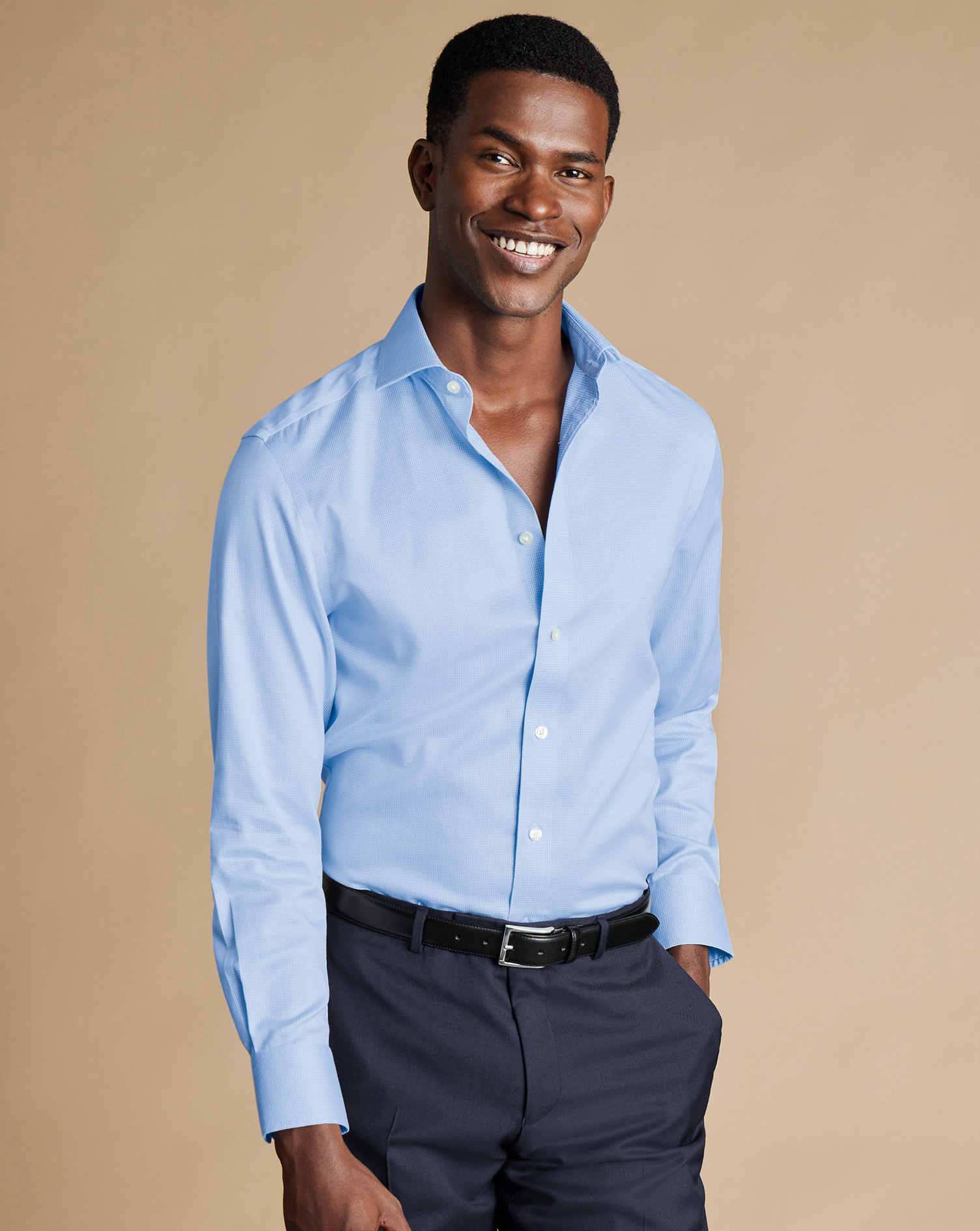 Non-Iron Puppytooth Shirt - Sky Blue