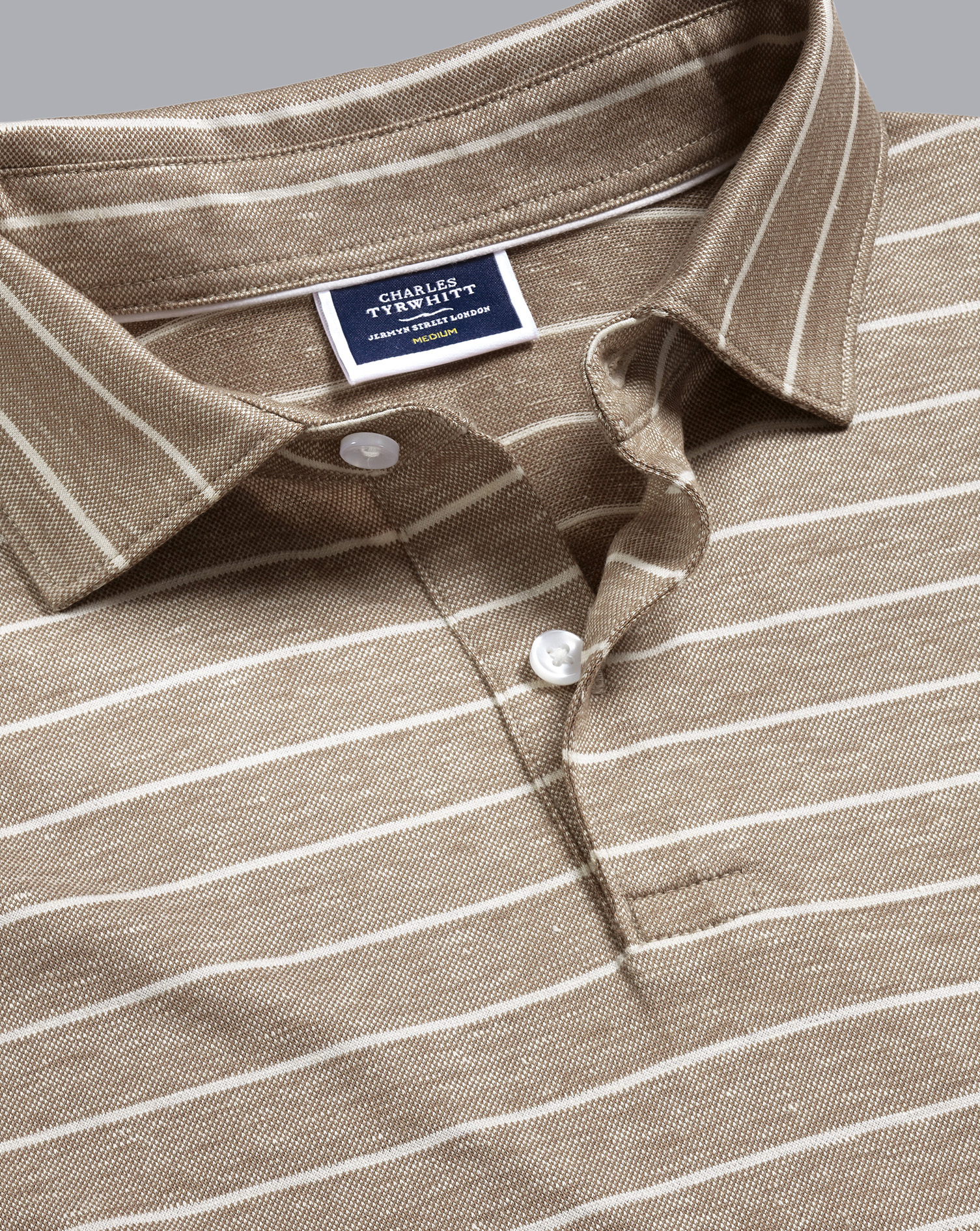 Charles Tyrwhitt Men's  Linen Cotton Stripe Polo Shirt In Brown