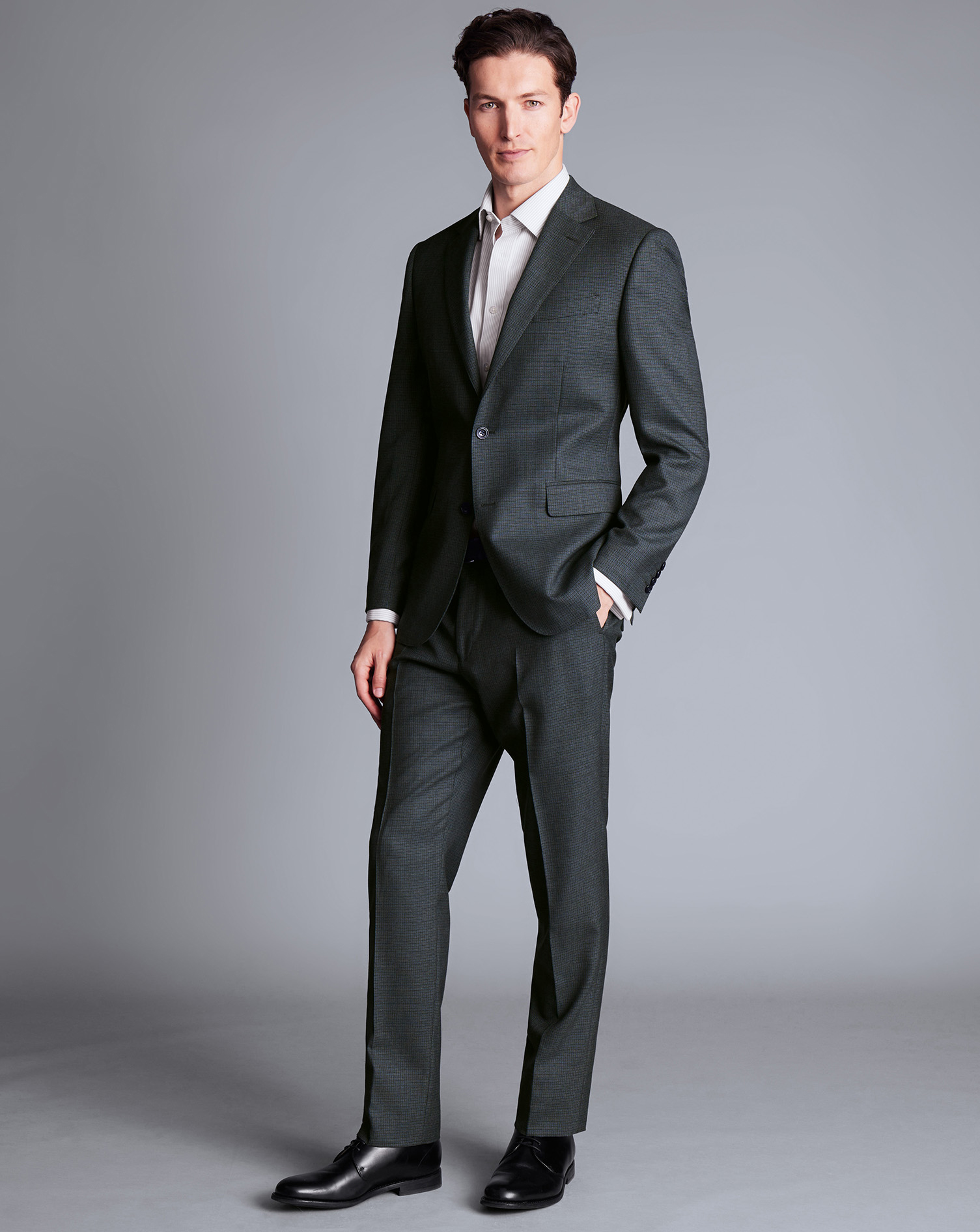 Micro Check Suit Trousers - Dark Grey