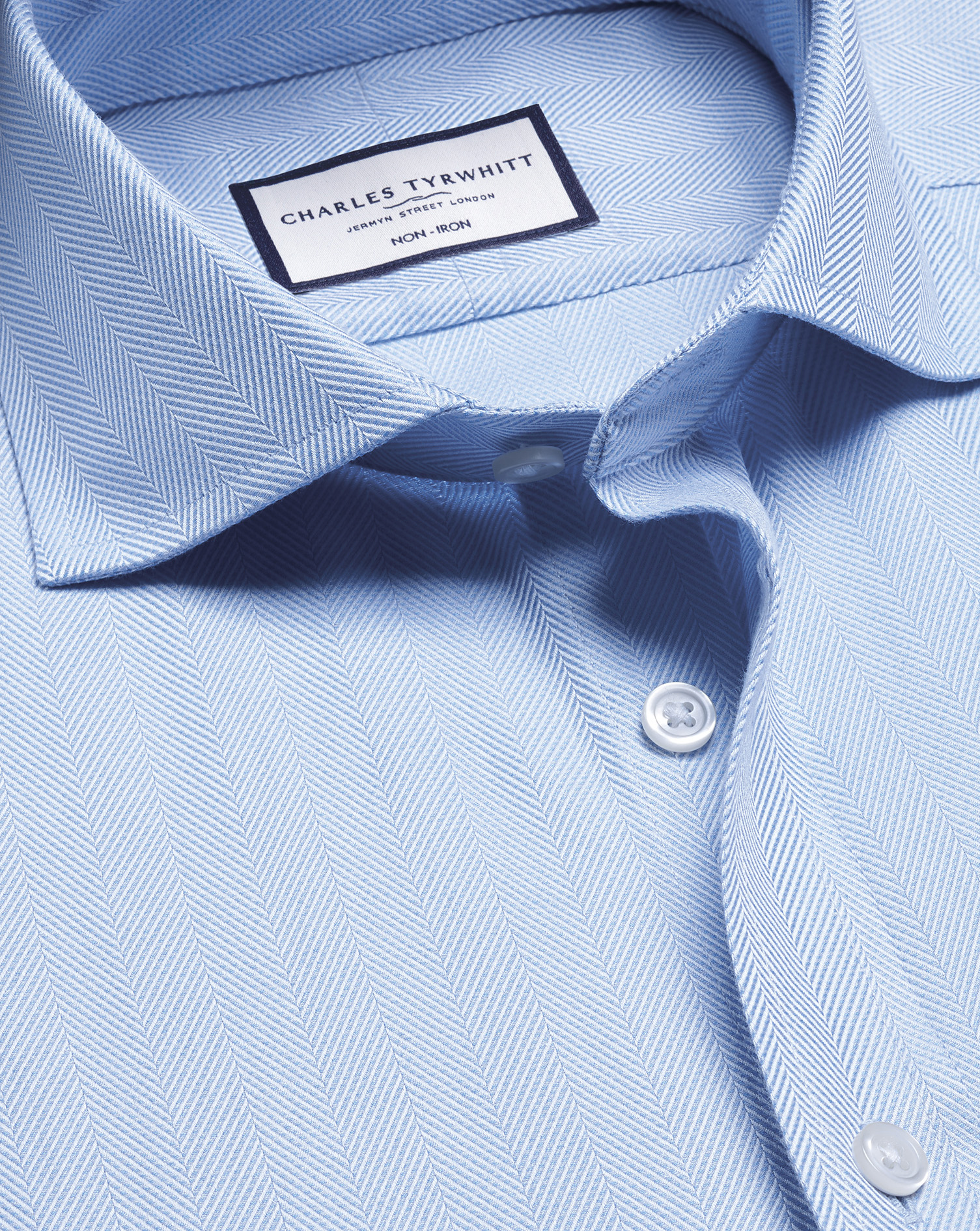 Cutaway Collar Non-Iron Herringbone Shirt - Sky Blue