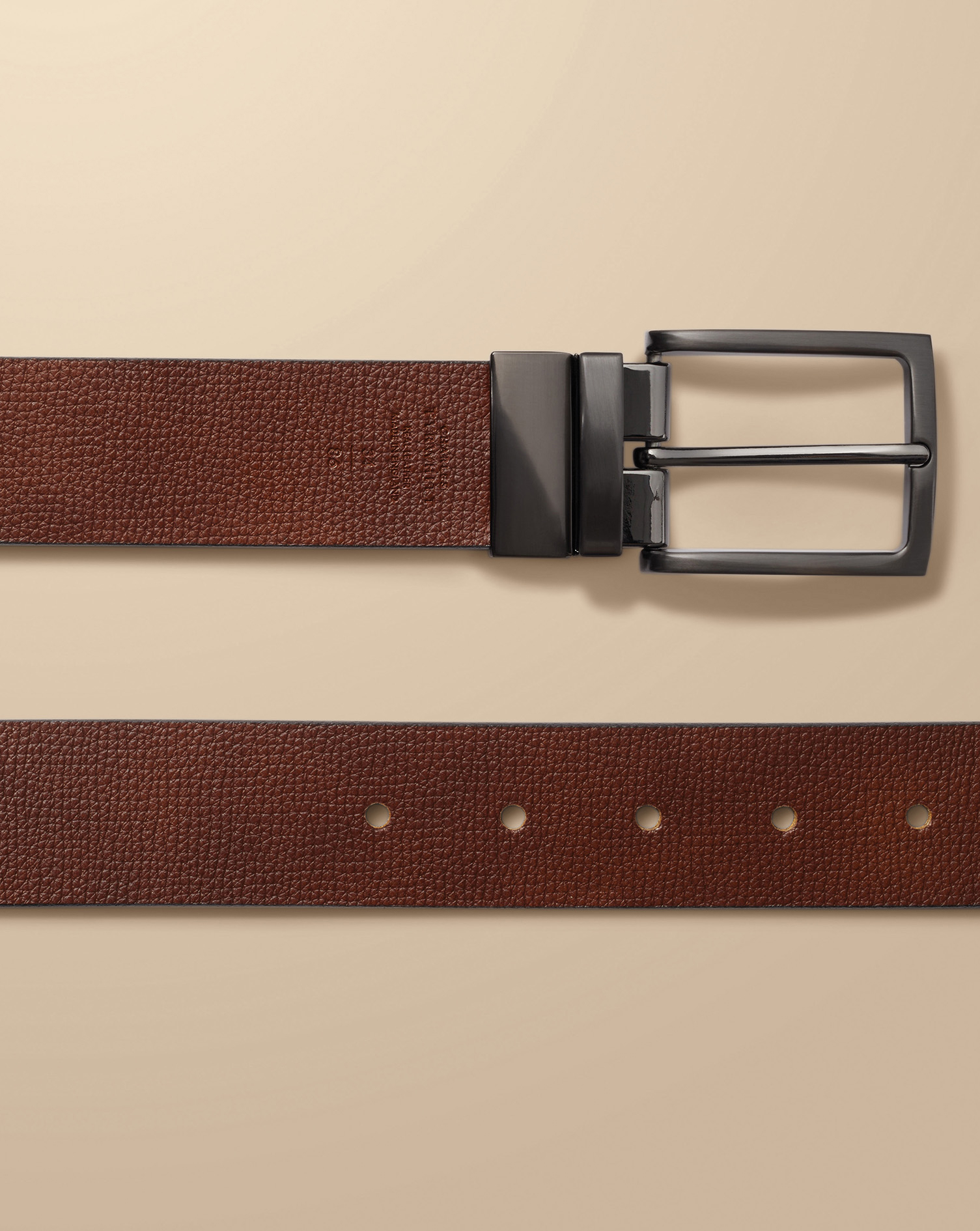 Made In England Leather Reversible Chino Belt - Dark Tan