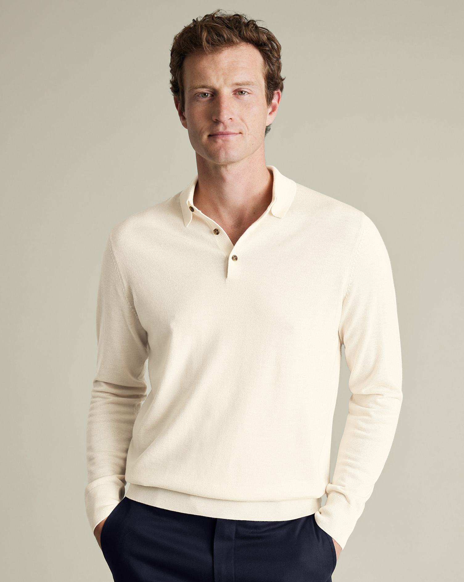 Charles Tyrwhitt Pullover aus Merinowolle mit Polokragen - Cremefarben