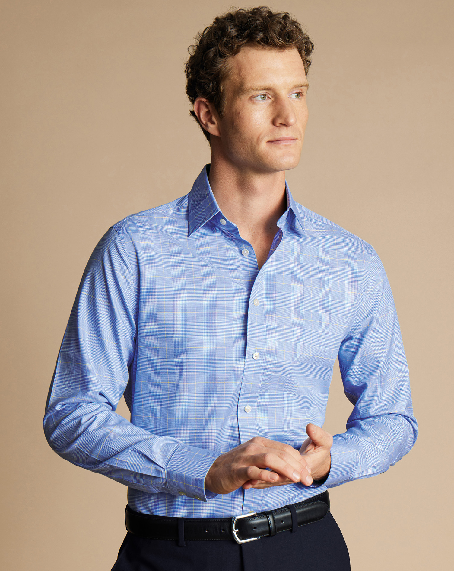 Non-Iron Prince of Wales Check Shirt - Ocean Blue