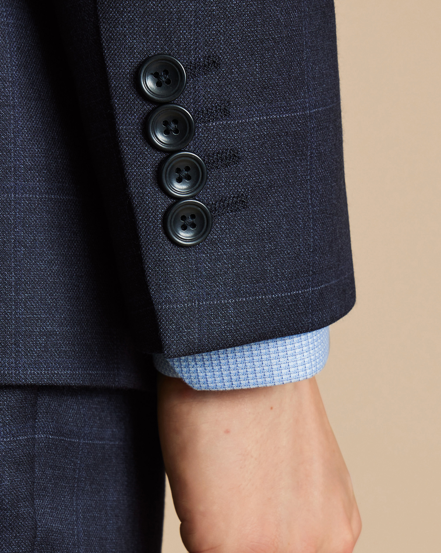 Windowpane Check Suit Jacket - Indigo Blue