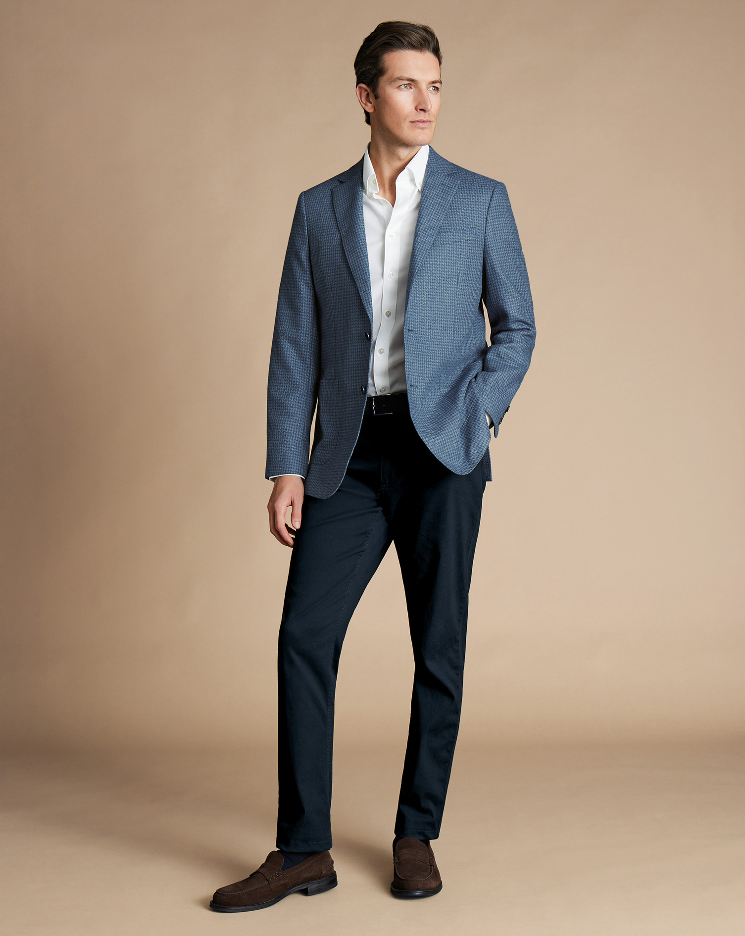 Puppytooth Wool Silk Jacket - Steel Blue