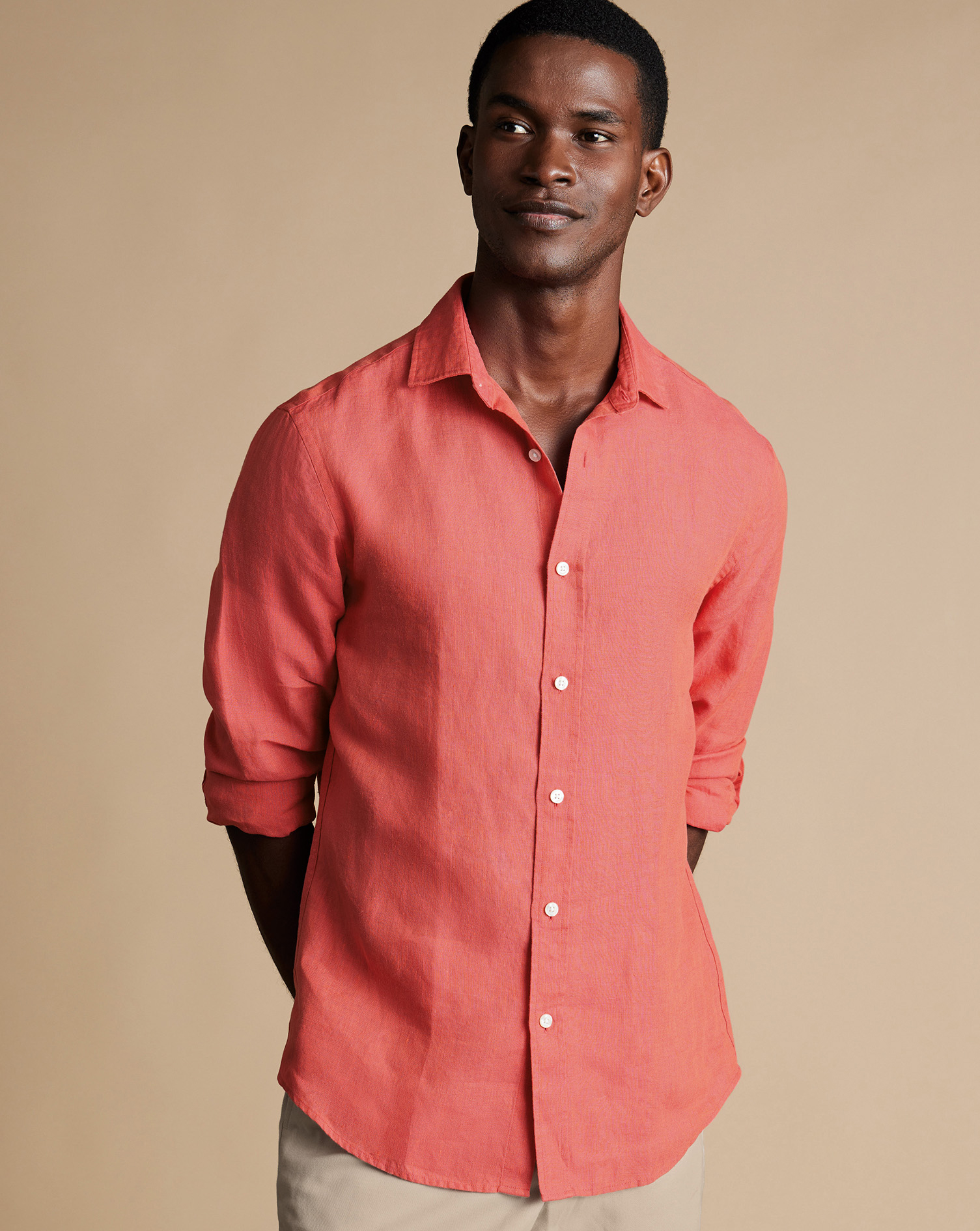 Pure Linen Shirt - Coral Pink