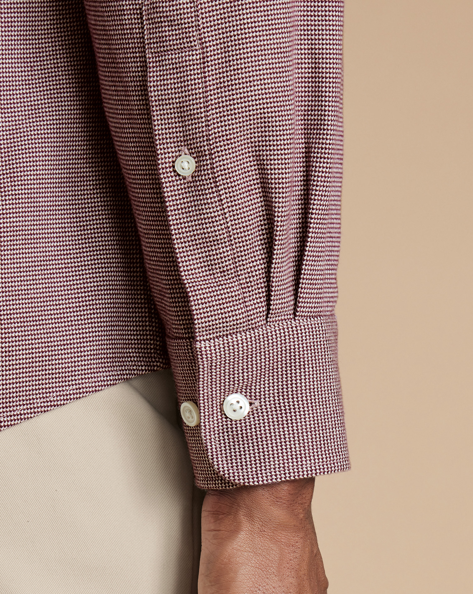 Button-Down Collar Dobby Flannel Puppytooth Shirt - Claret Pink