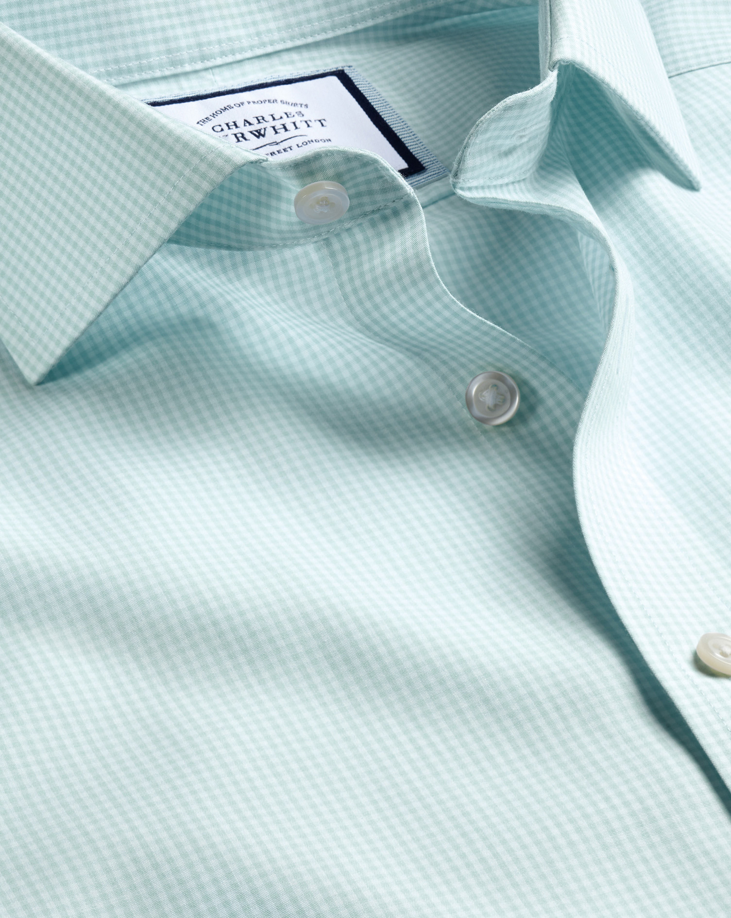 Cutaway Collar Non-Iron Mini Gingham Check Shirt - Aqua Green