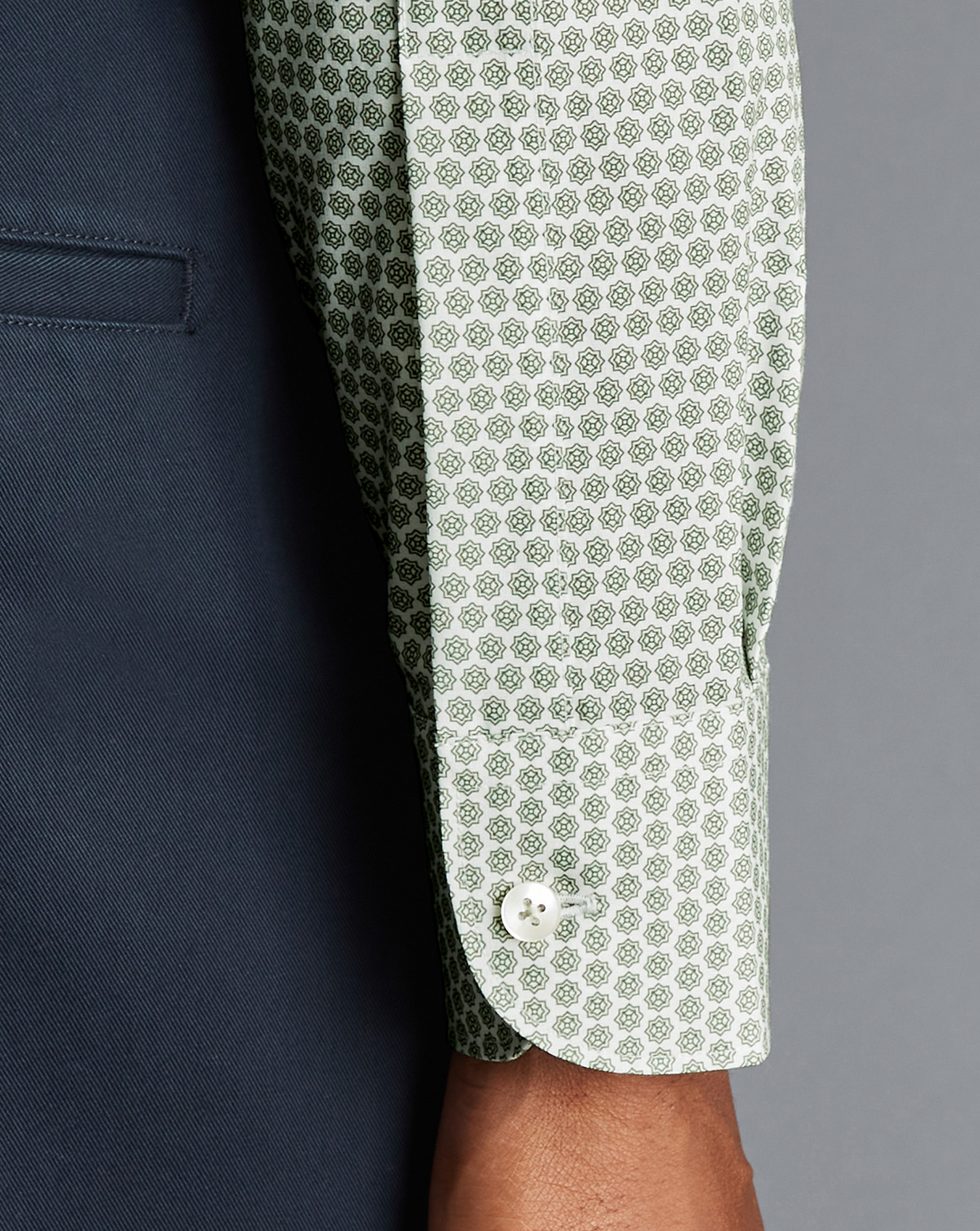 Semi-Cutaway Collar Non-Iron Decorative Print Shirt - Olive Green