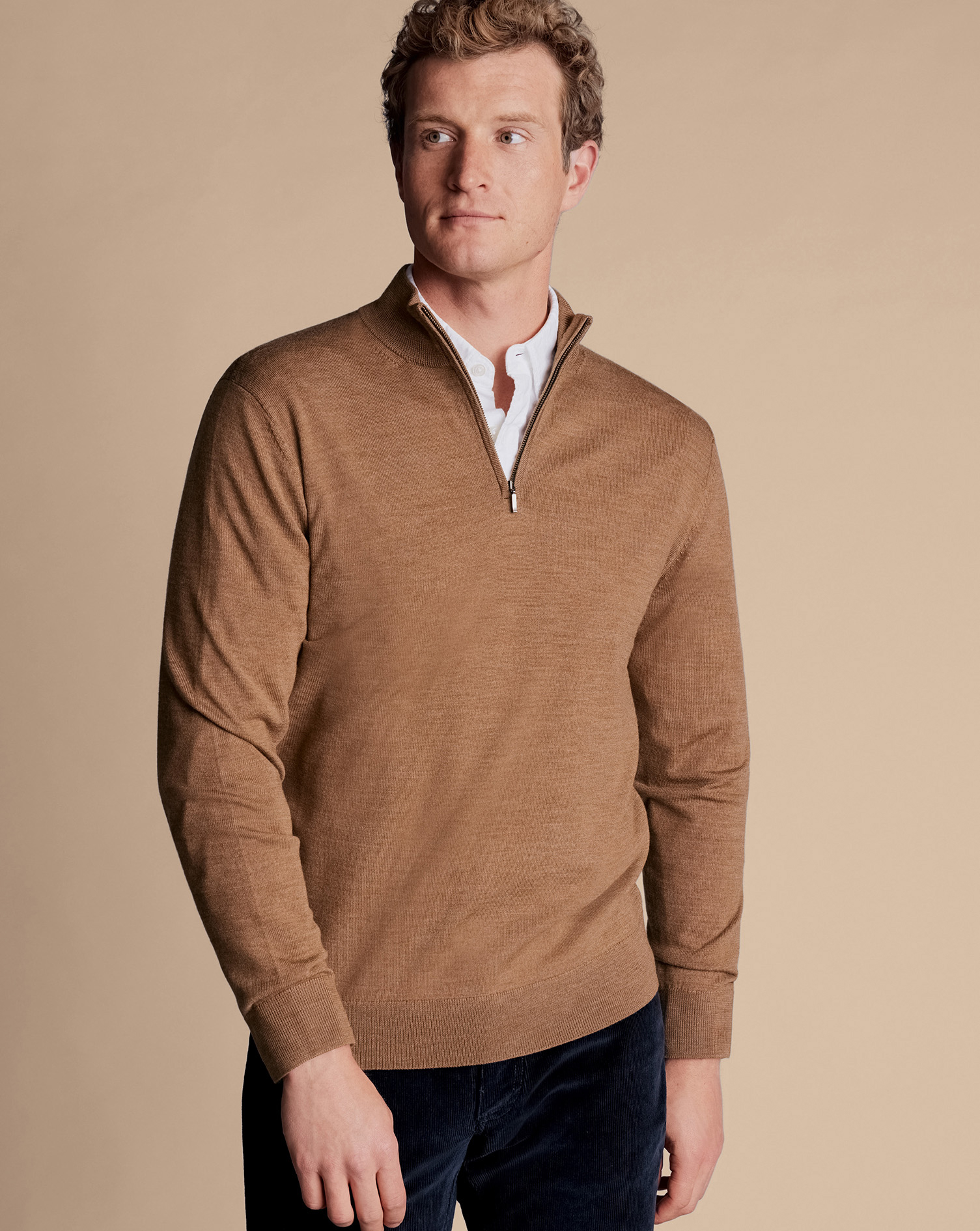 Merino Zip Neck Jumper - Sand