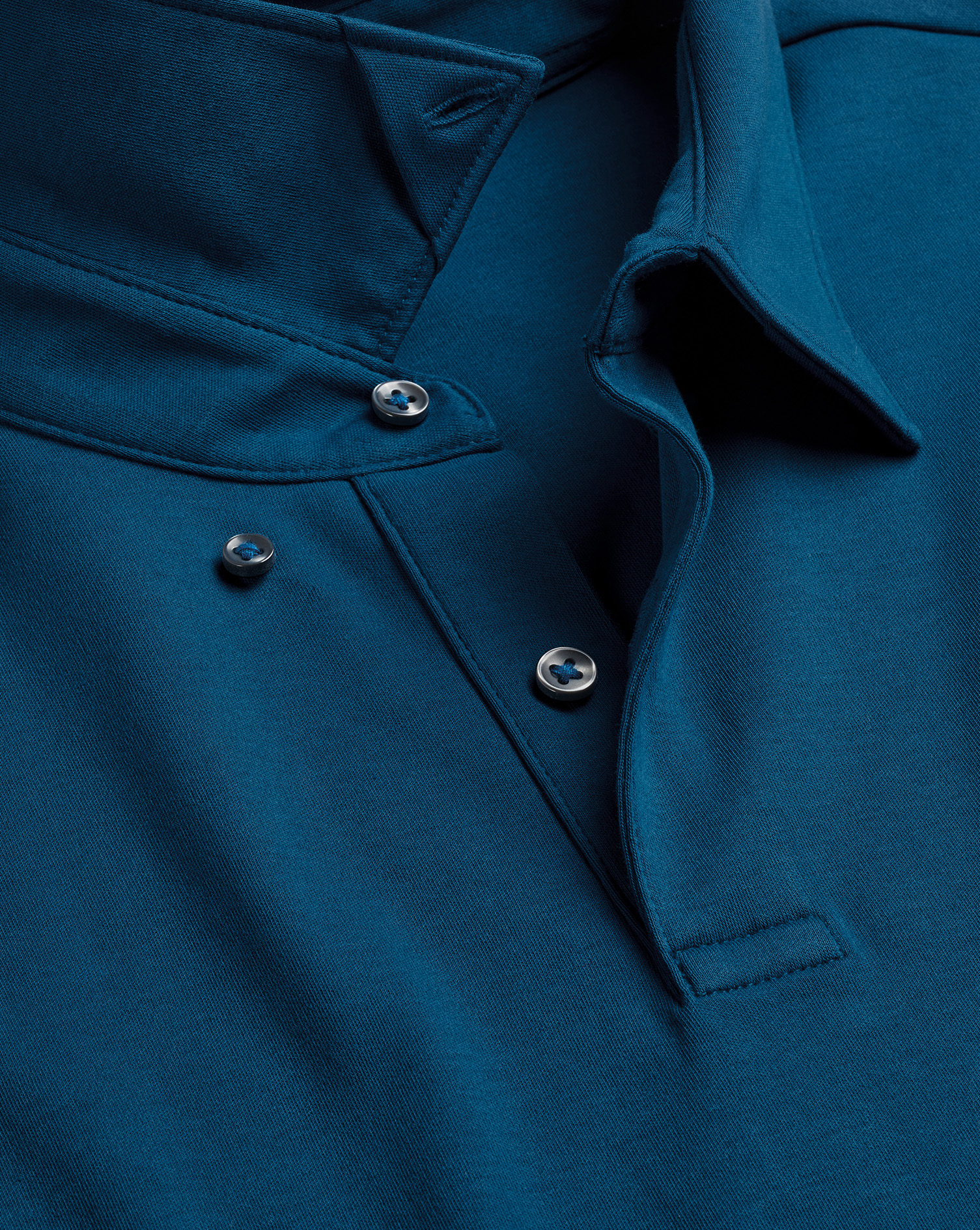 Long Sleeve Smart Jersey Polo - Turquoise Blue