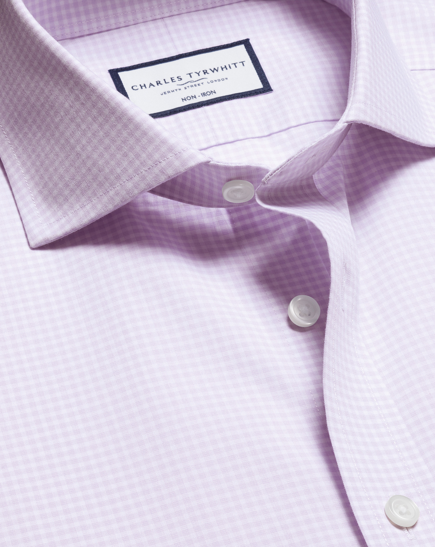 Charles Tyrwhitt Bügelfreies Popeline-Hemd mit Gingham-Karos - Lavendel Knopfmanschette