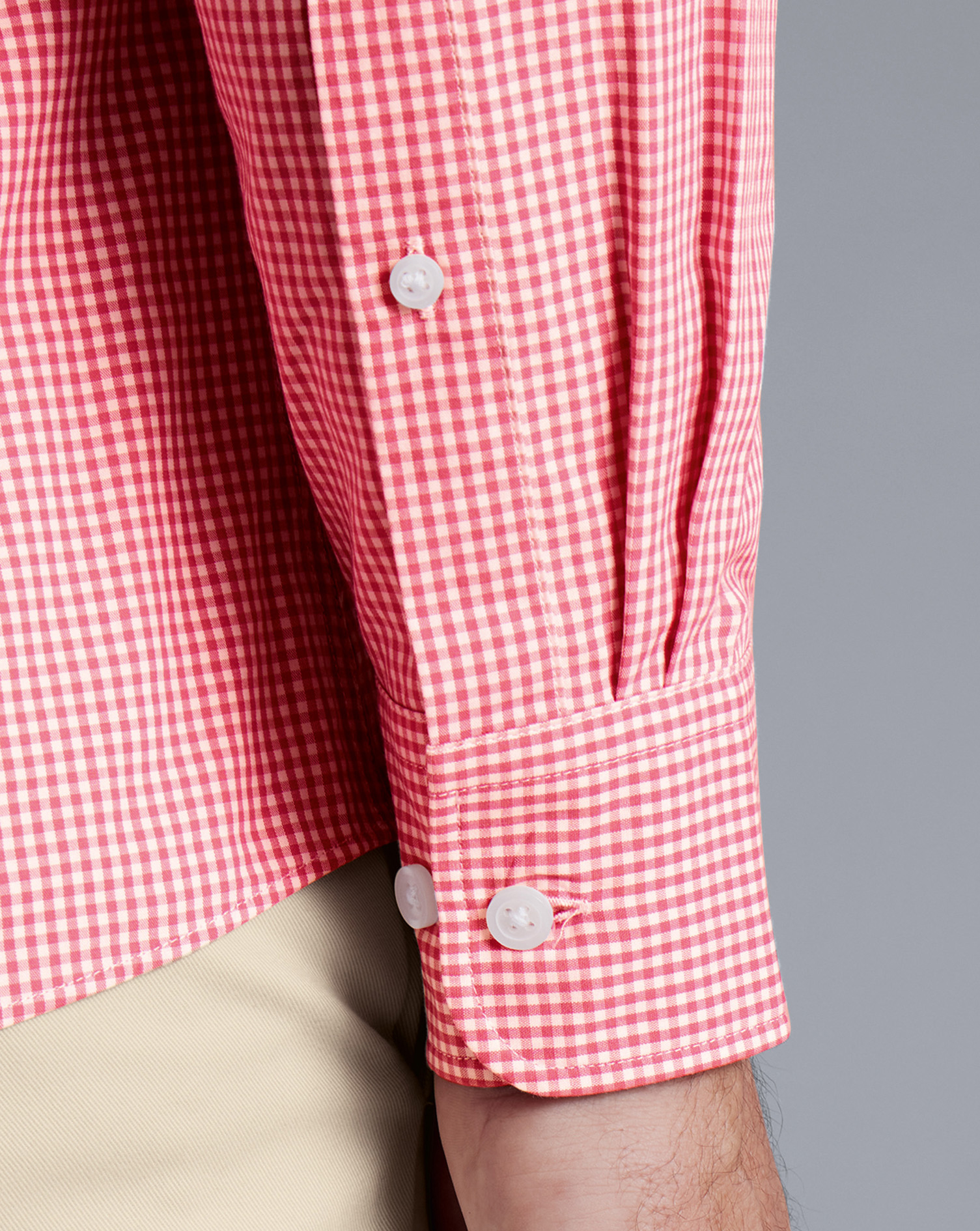 Button-Down Collar Non-Iron Stretch Poplin Mini Gingham Shirt - Bright Pink