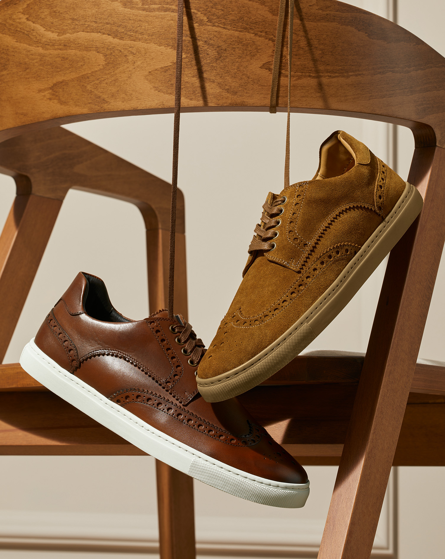 Suede Brogue Trainers - Tobacco Brown