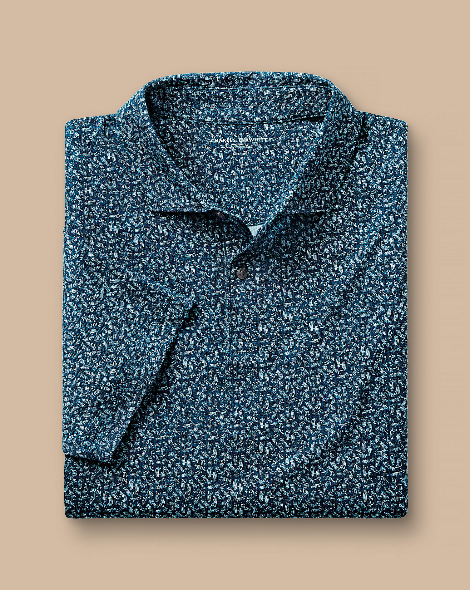 Performance Peacock Print Polo - Turquoise Blue