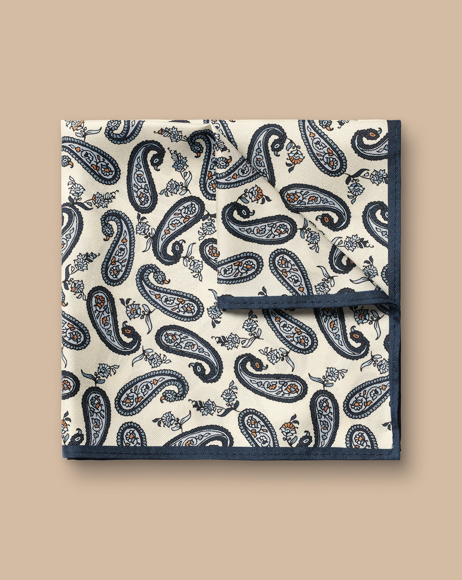 Mini Paisley Print Silk Pocket Square - Ivory