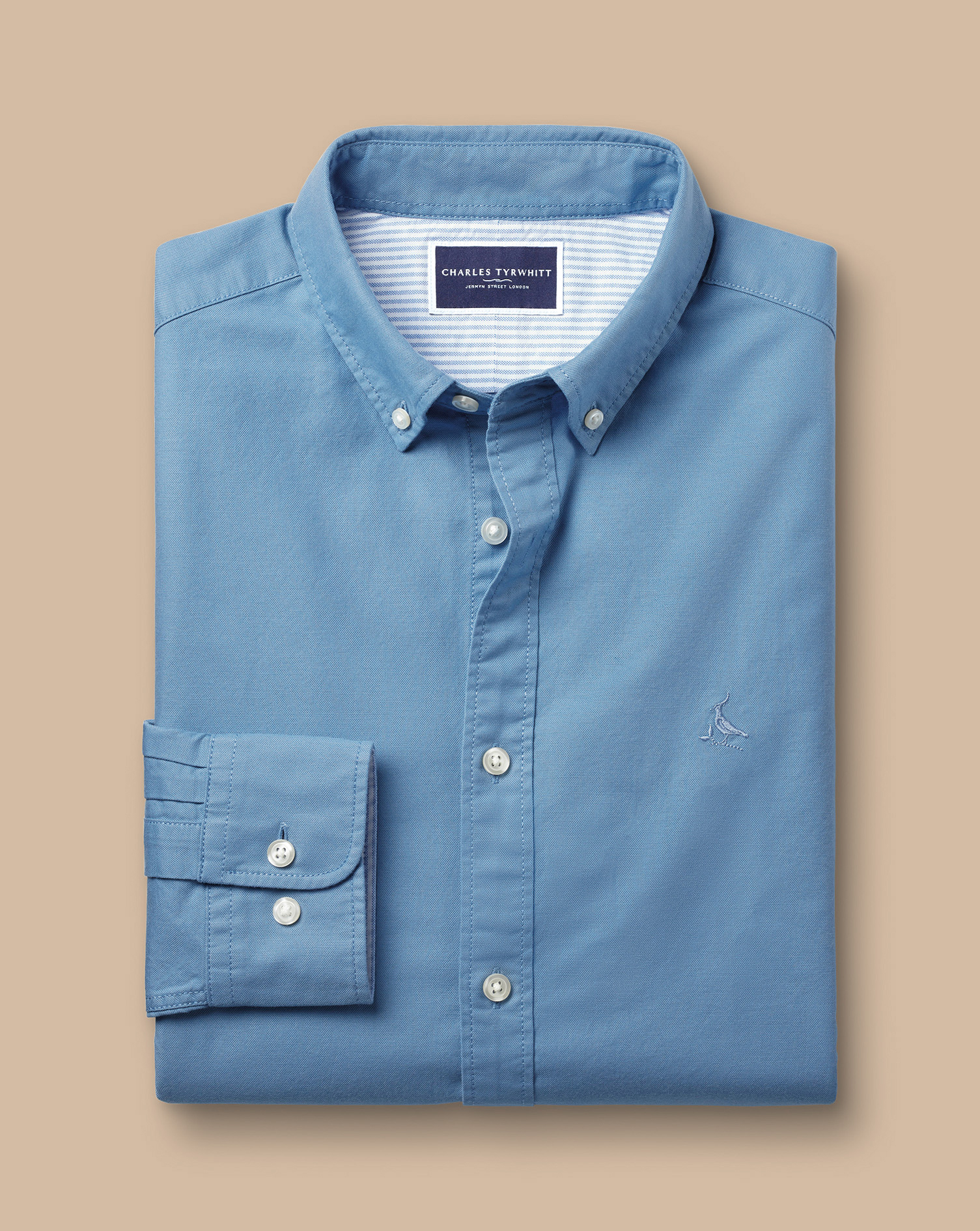 Button-Down Collar Stretch Washed Oxford Shirt - Mid Blue