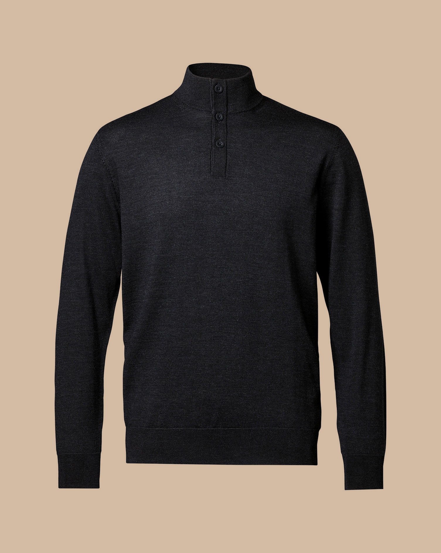 Merino Button Neck Jumper - Charcoal Grey