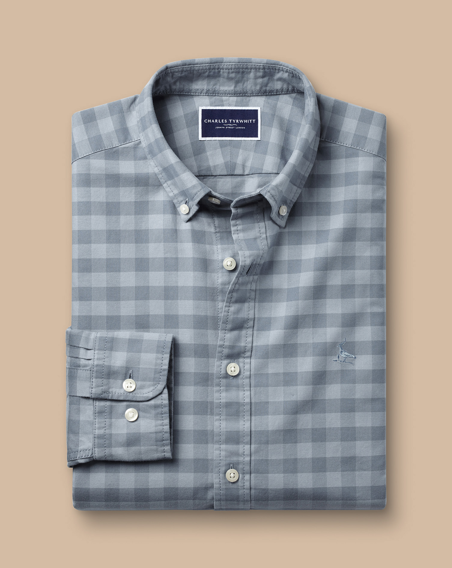 Button-Down Collar Stretch Washed Oxford Gingham Shirt - Flint Grey