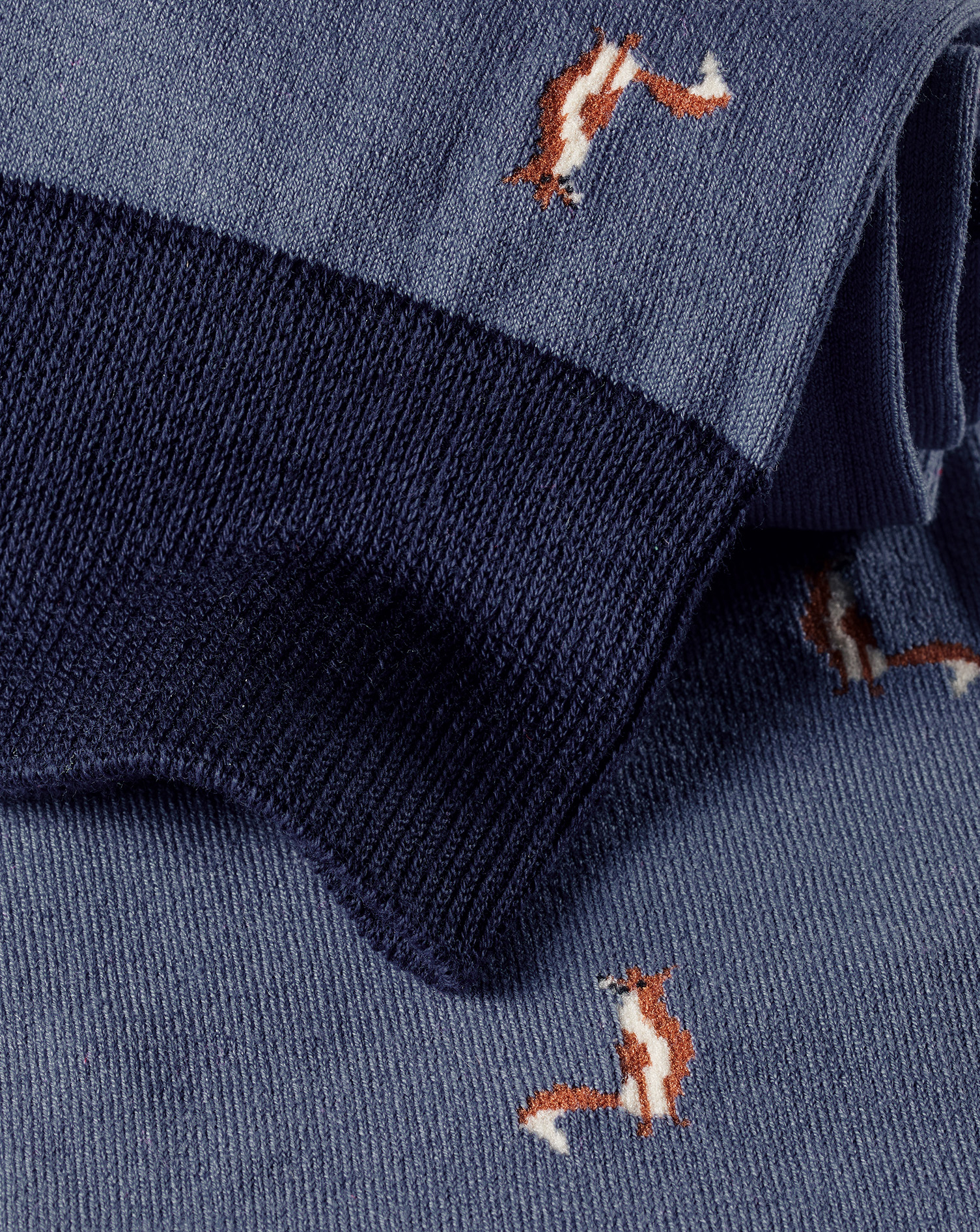 Fox Motif Socks - Heather Blue