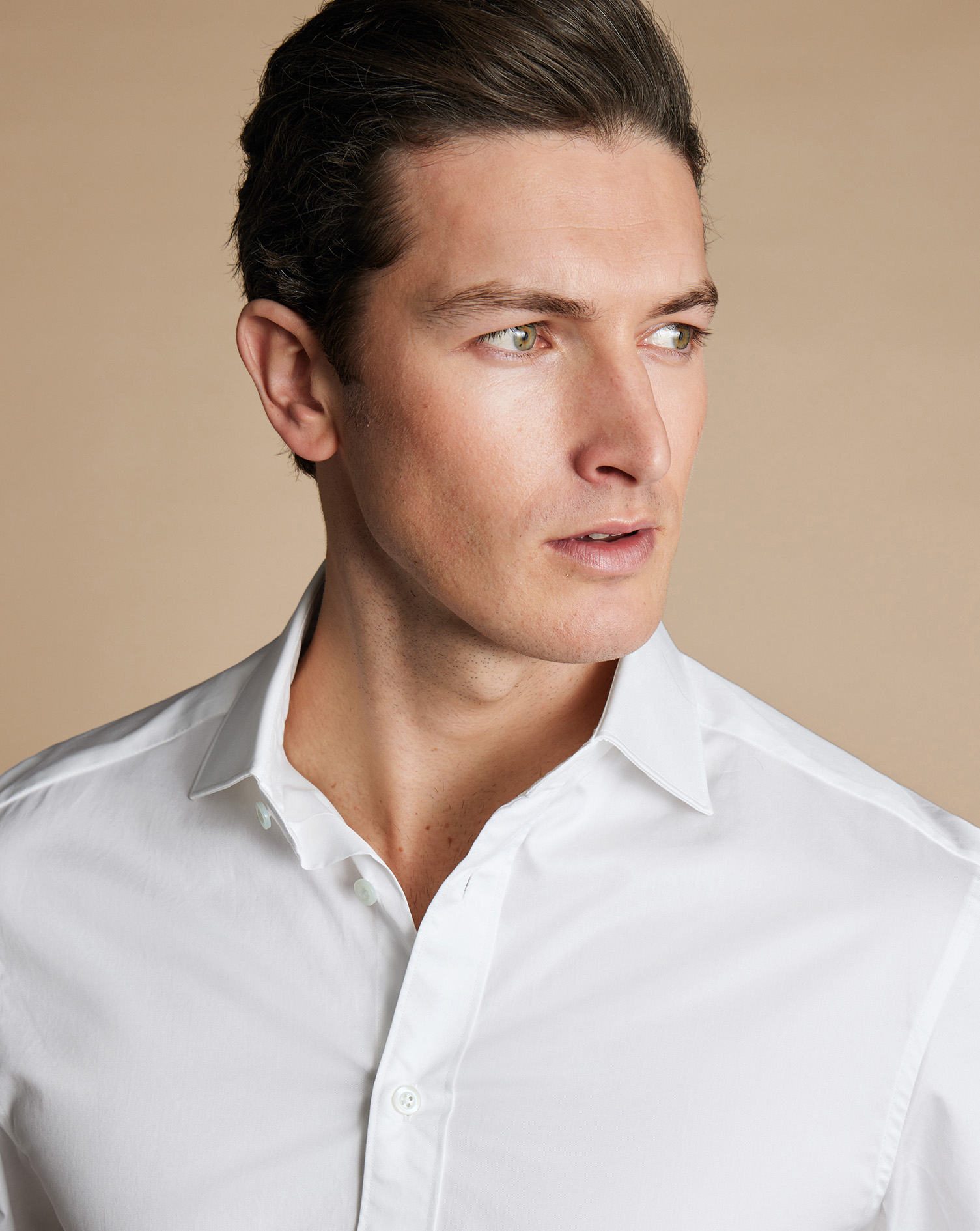 Semi-Cutaway Collar Luxury Twill Shirt - White