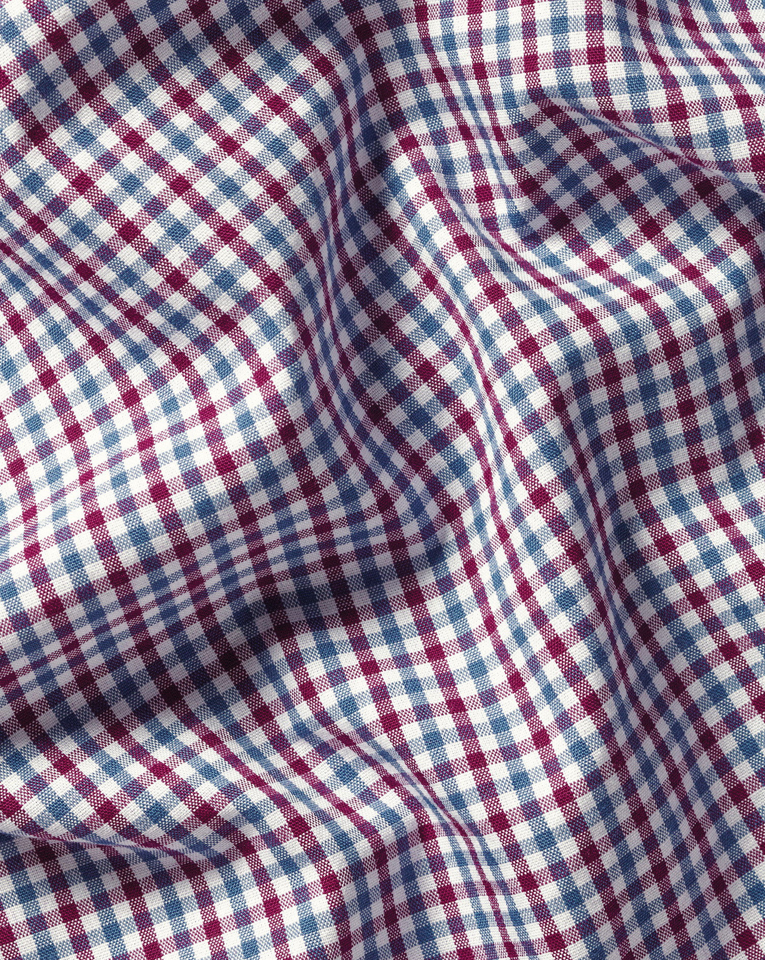 Button-Down Collar Non-Iron Stretch Poplin Mini Gingham Shirt - Raspberry Pink & Blue