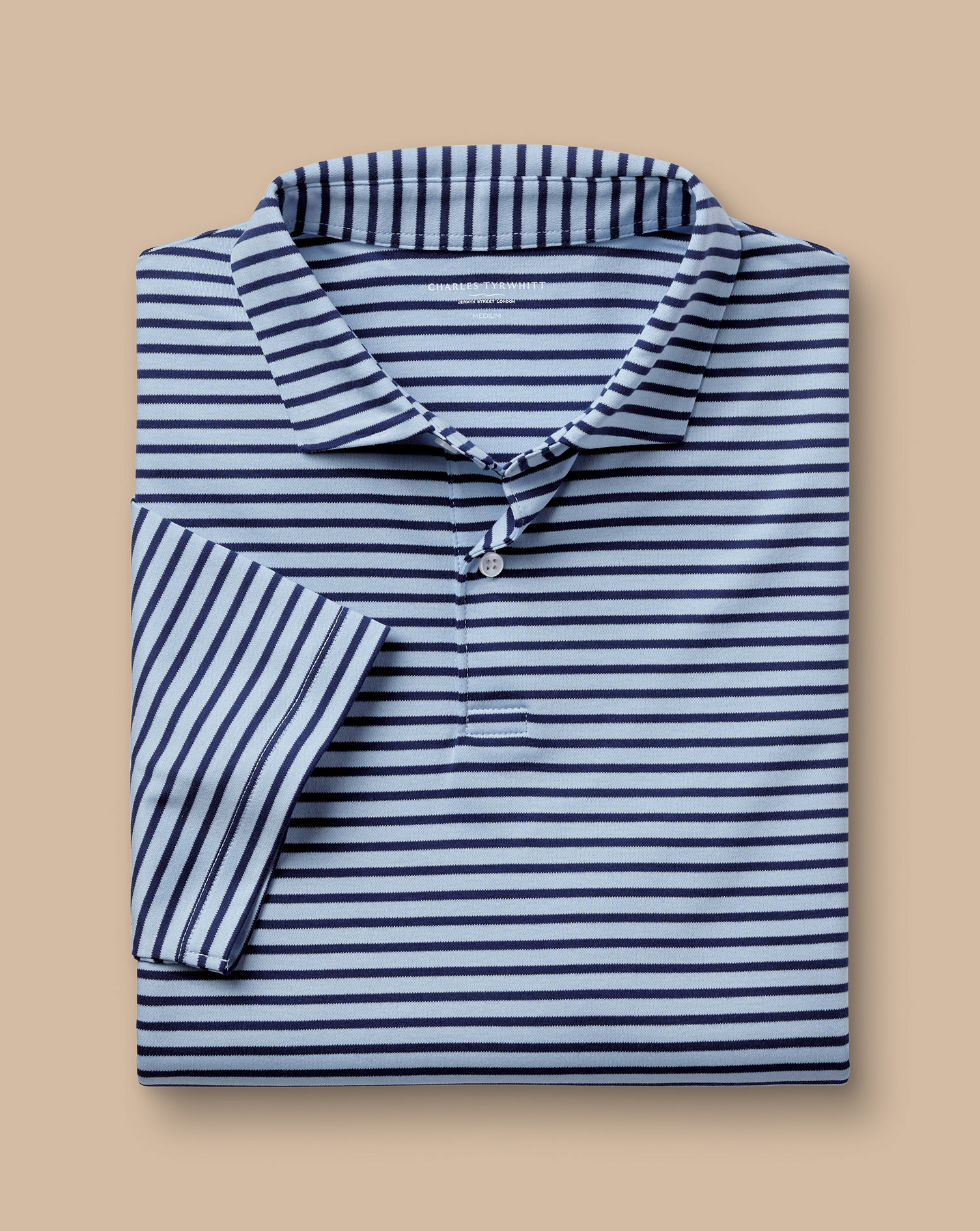 Smart Jersey Stripe Polo - Sky Blue