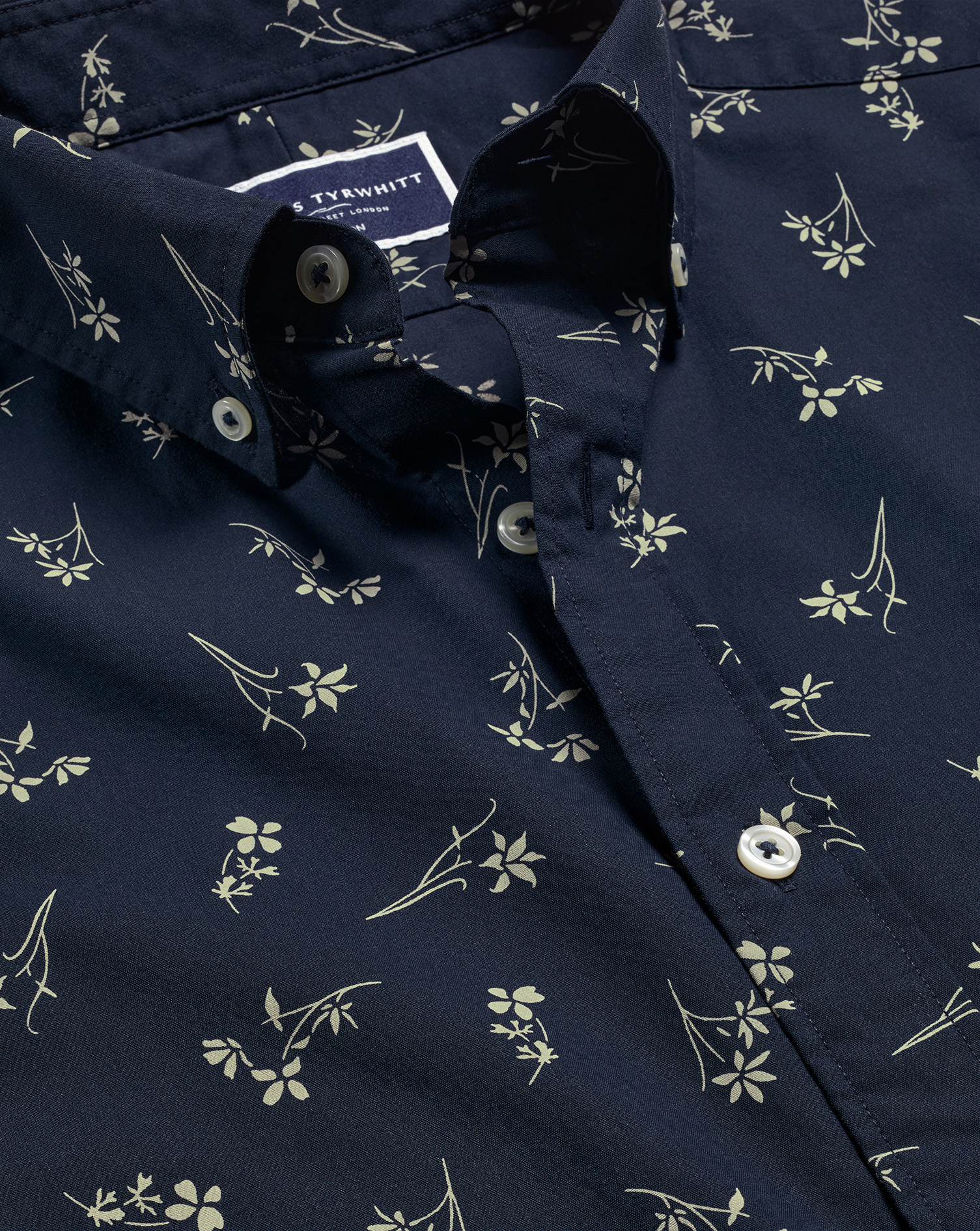 Button-Down Collar Non-Iron Floral Print Shirt - Stone