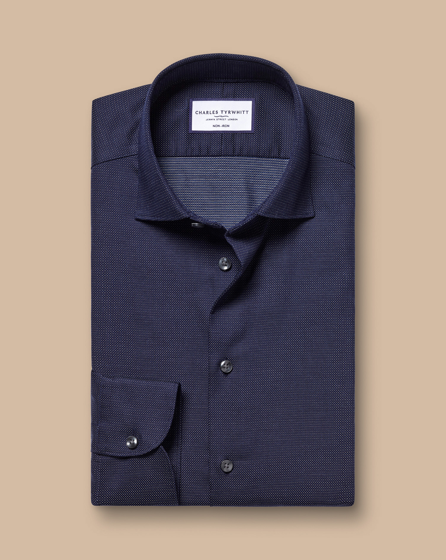 Semi-Cutaway Collar Non-Iron Stretch Dot Texture Shirt - French Blue