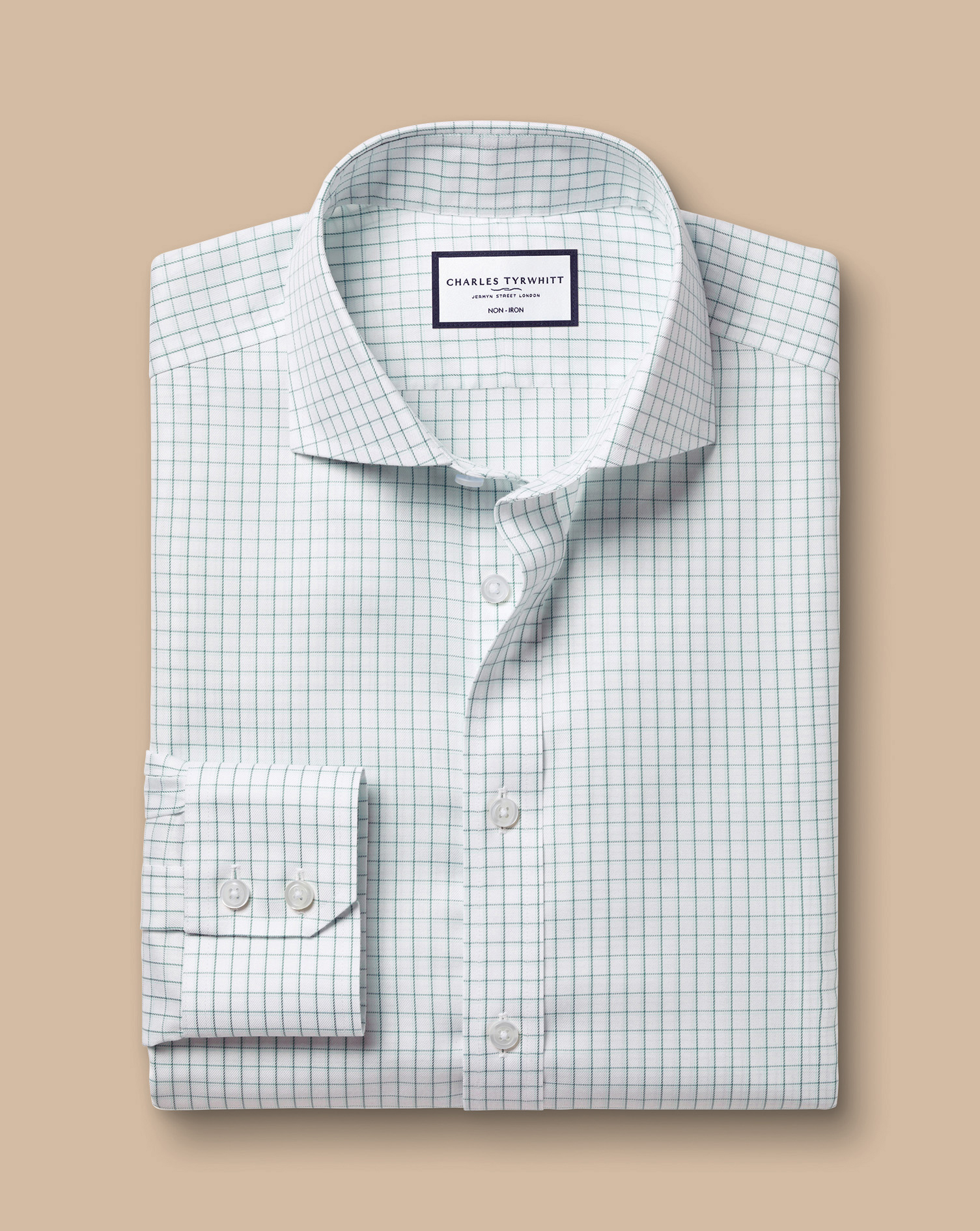 Cutaway Collar Non-Iron Twill Twin Check Shirt - Atlantic Green