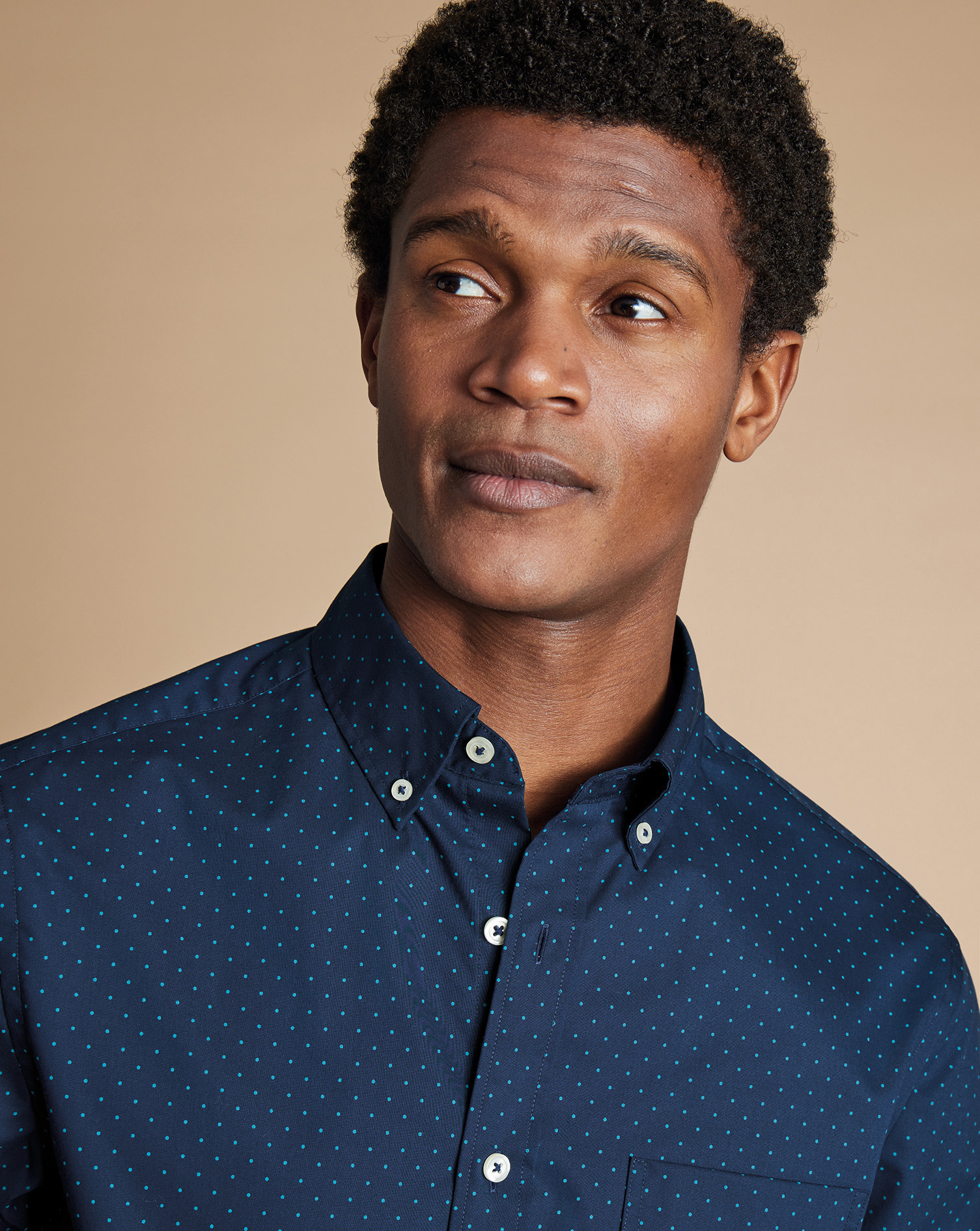 Non-Iron Stretch Print Spot Shirt - Petrol Blue