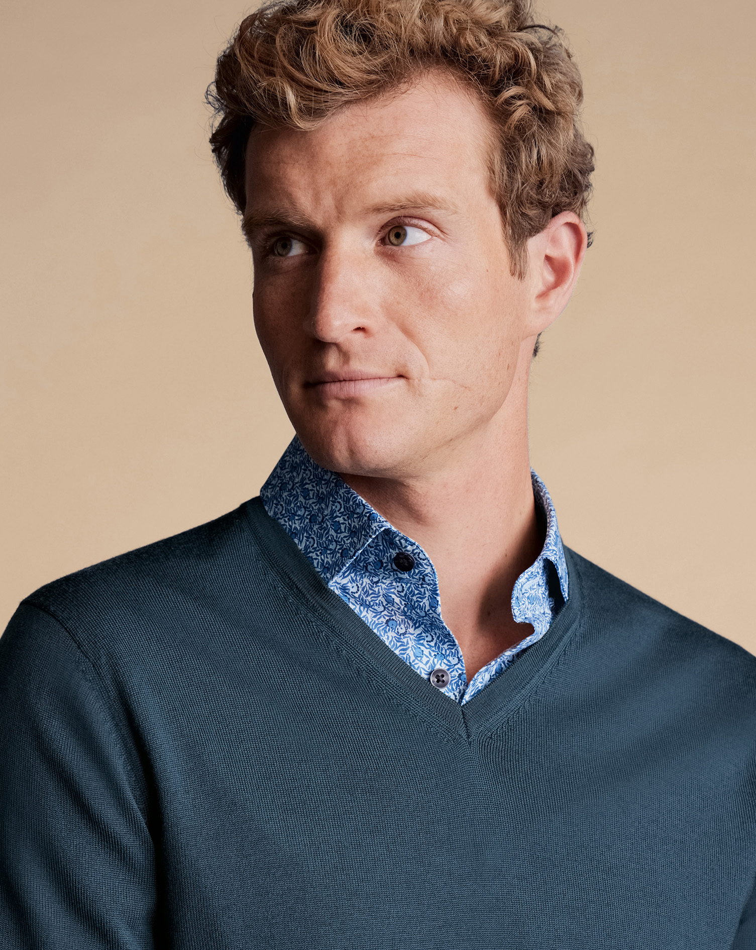 Merino V-Neck Jumper - Petrol Blue