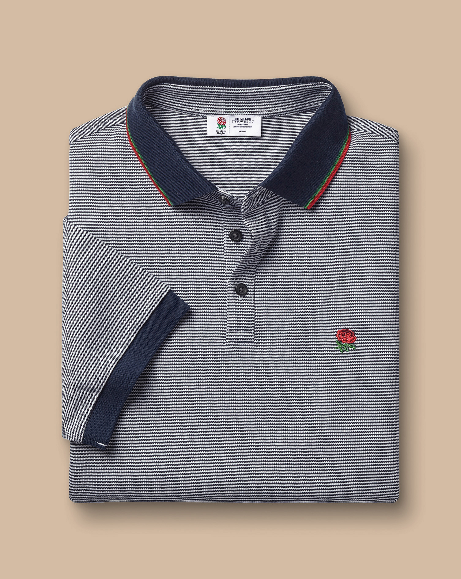 England Rugby Stripe Pique Polo - Navy